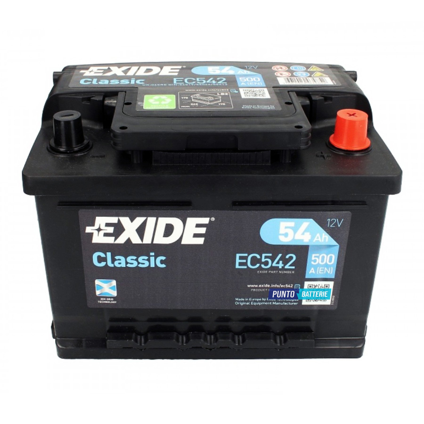 Batteria Exide 54Ah, 12V, 500A, 242x175x175mm
