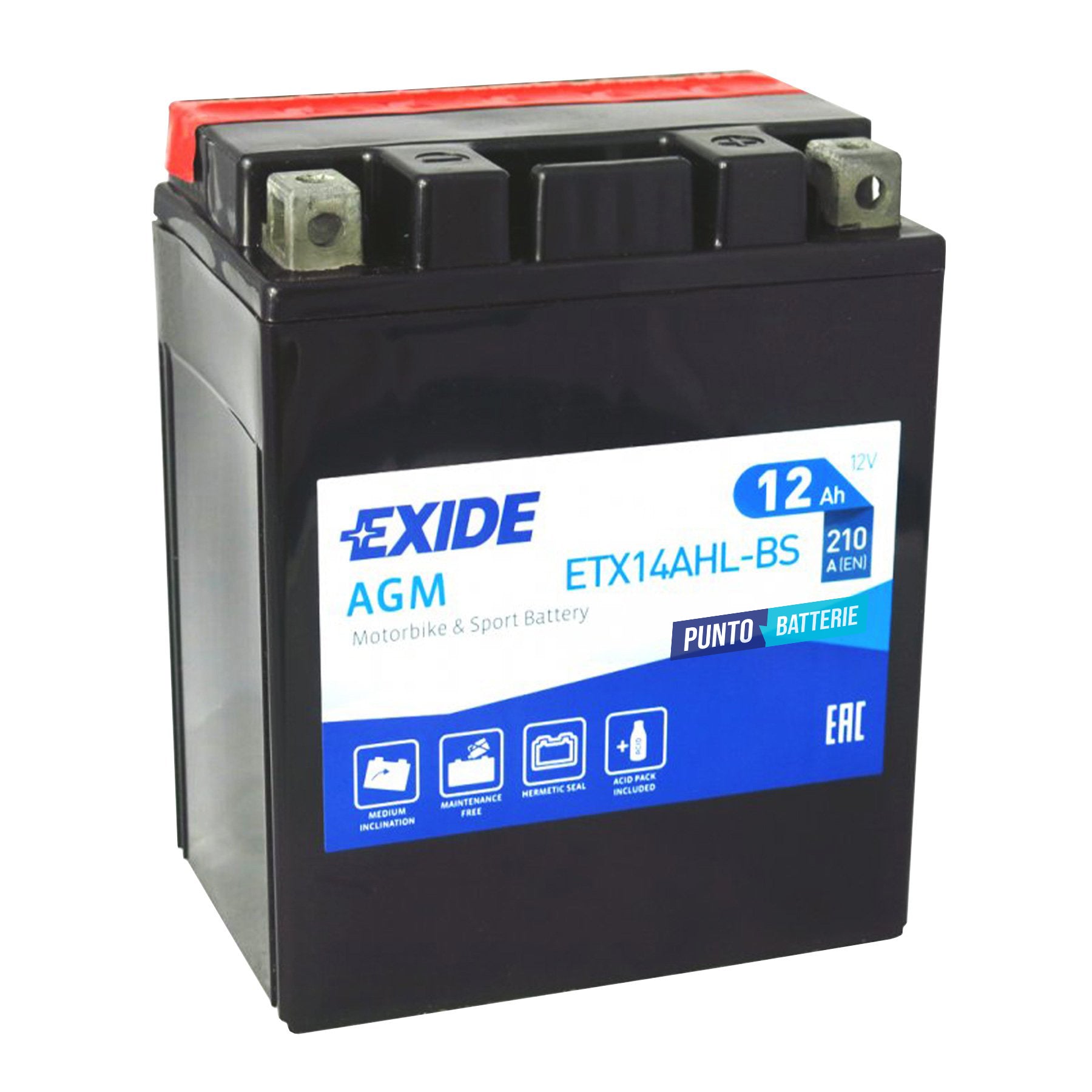 Batteria Exide 12Ah, 12V, 210A , 134x89x164mm