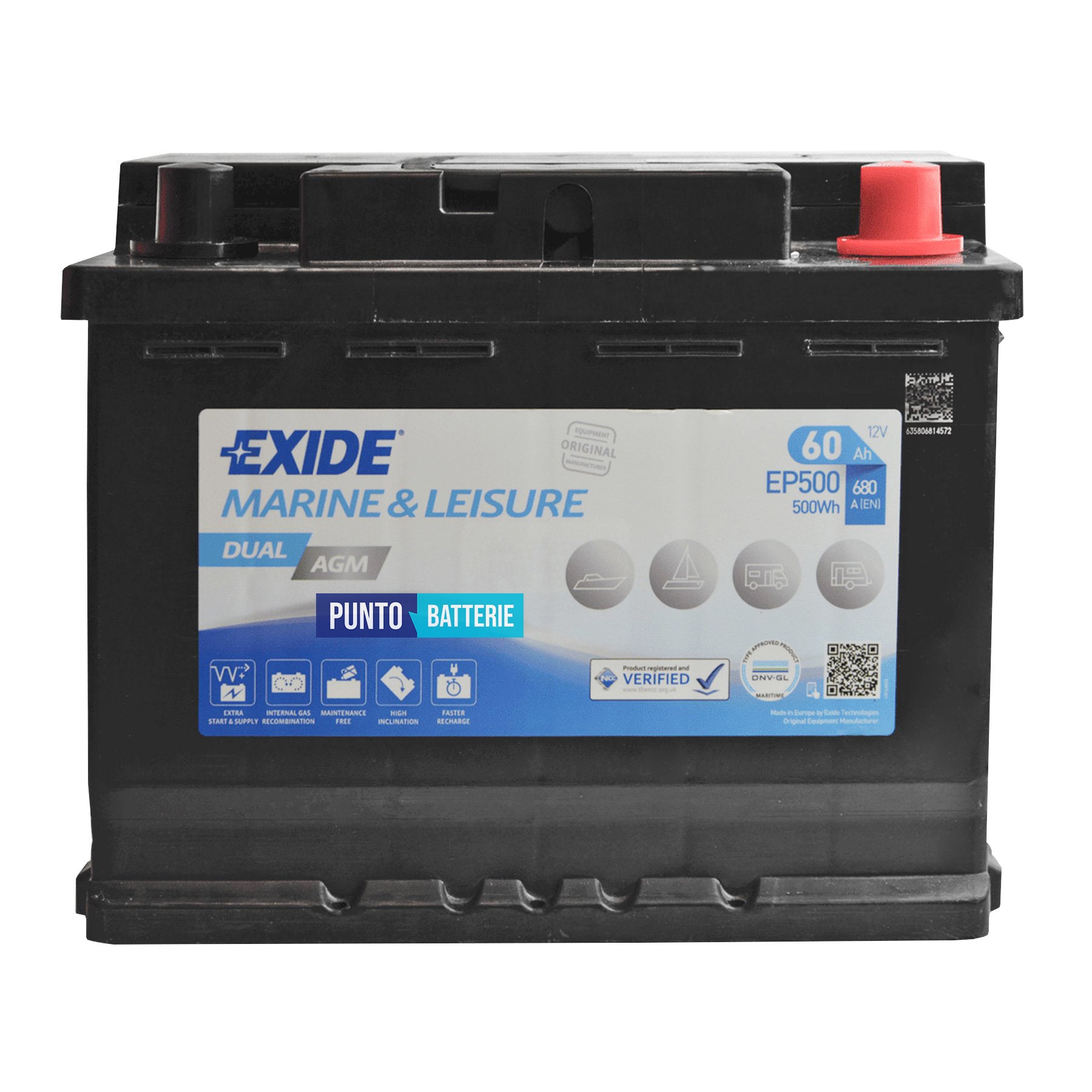 Batteria Exide 60Ah, 12V, 242x175x190mm