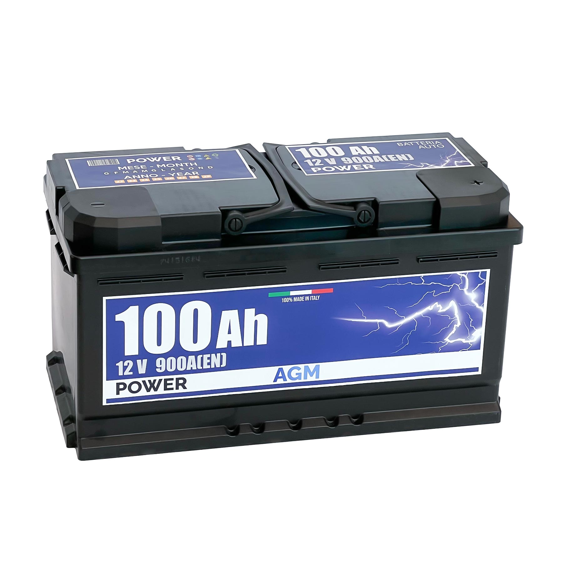Batteria originale Power AGM PK1000, dimensioni 353 x 175 x 190, polo positivo a destra, 12 volt, 100 amperora, 900 ampere, AGM. Batteria per auto e veicoli leggeri con start e stop.