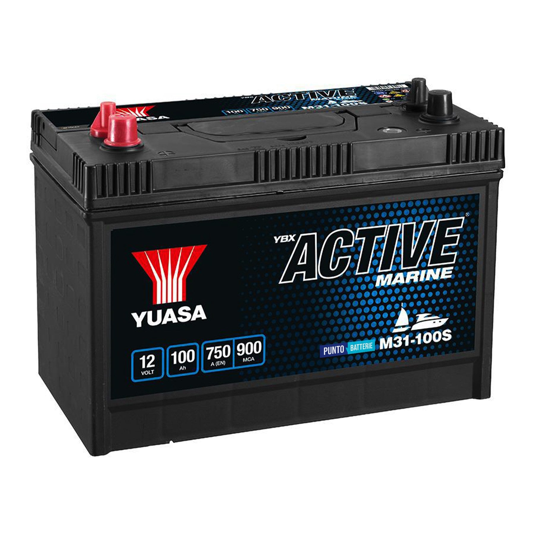Batteria originale Yuasa YBX ACTIVE Marine DUAL EFB M31-EFB, dimensioni 330 x 173 x 240, 12 volt, 100 amperora, EFB. Batteria per servizi di camper, barca e applicazioni a scarica lenta.