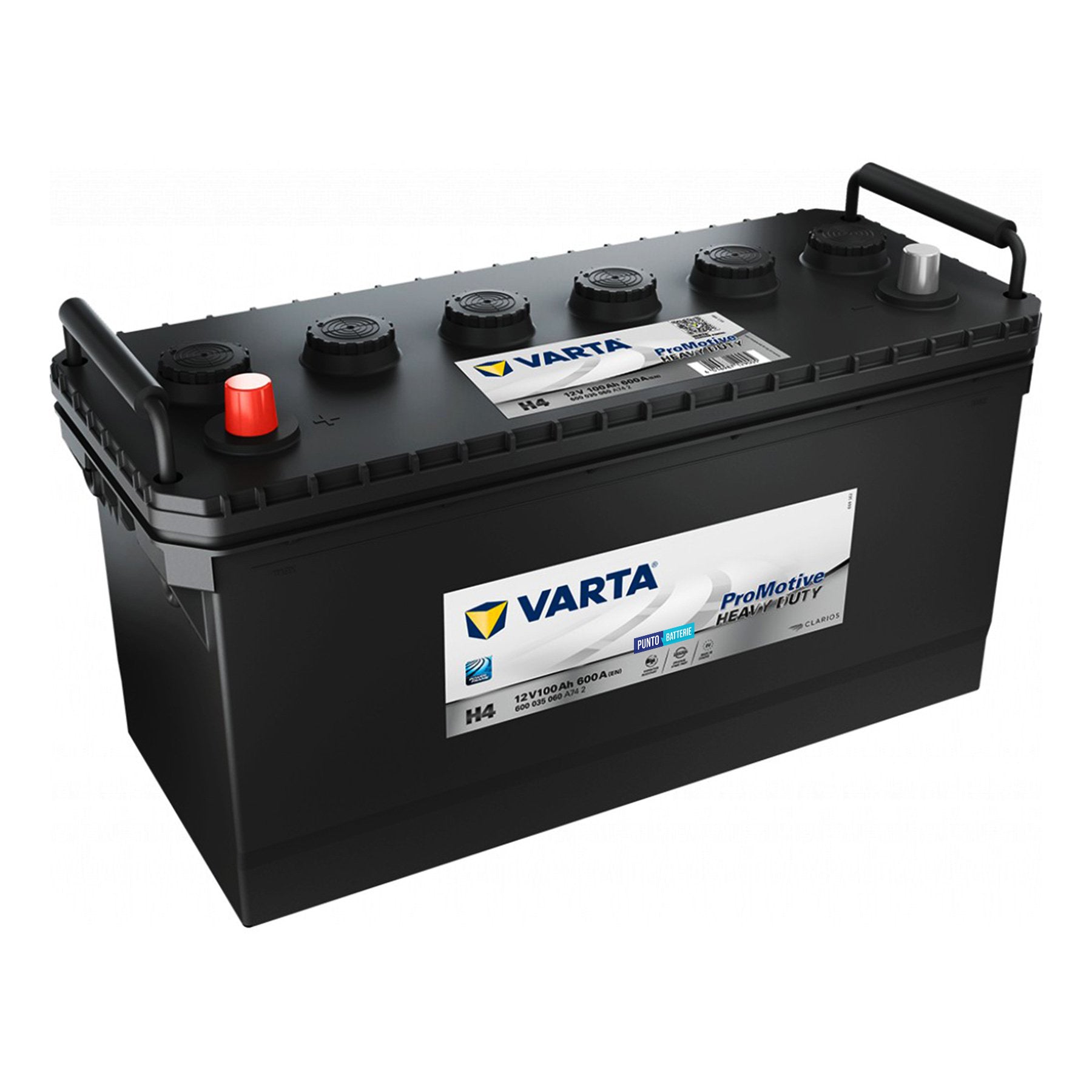 Batteria originale Varta Promotive Heavy Duty H4, dimensioni 413 x 175 x 220, polo positivo a sinistra, 12 volt, 100 amperora, 600 ampere. Batteria per camion e veicoli pesanti.