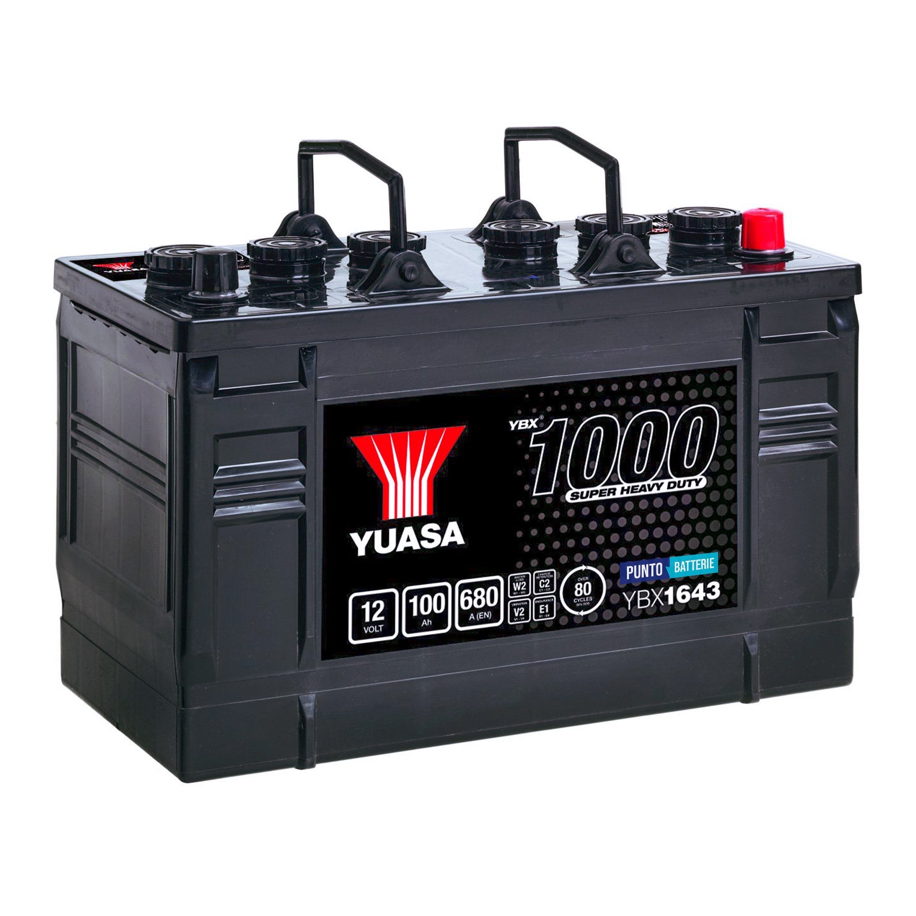 Batteria originale Yuasa YBX1000 YBX1643, dimensioni 347 x 174 x 235, polo positivo a sinistra, 12 volt, 100 amperora, 680 ampere. Batteria per camion e veicoli pesanti.