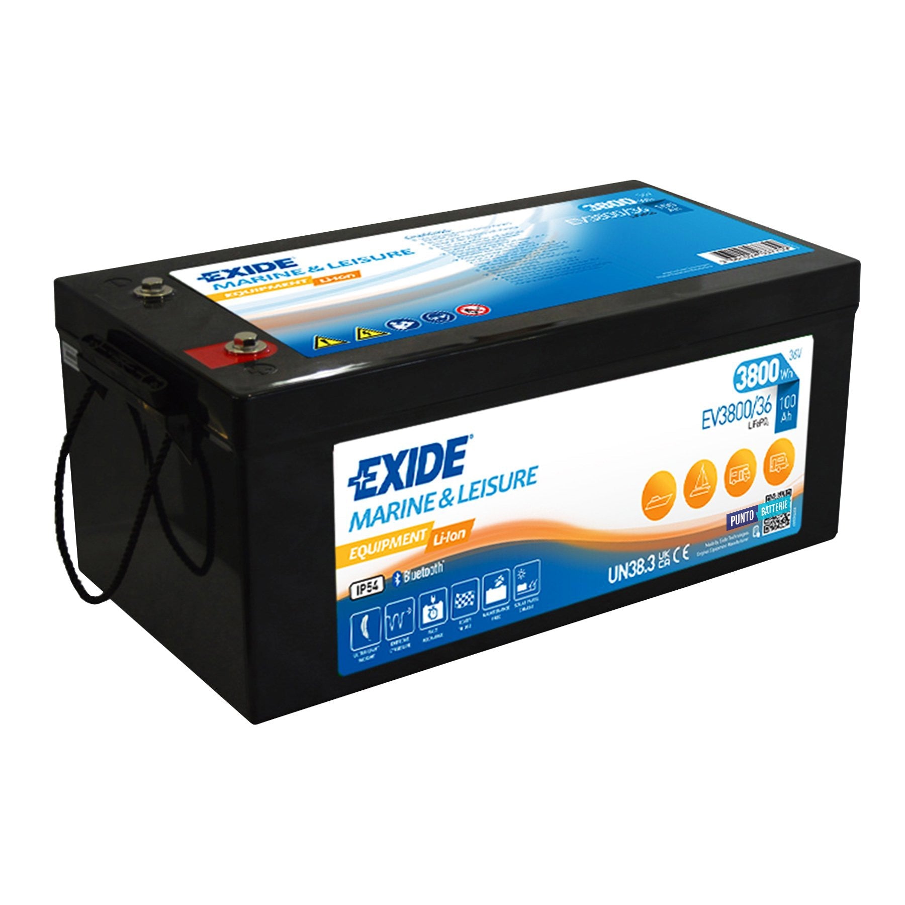 Batteria originale Exide Equipment Li-Ion EV3800-36, dimensioni 520 x 269 x 221, 12 volt, 100 amperora, LI-ION. Batteria per servizi di camper, barca e applicazioni a scarica lenta.