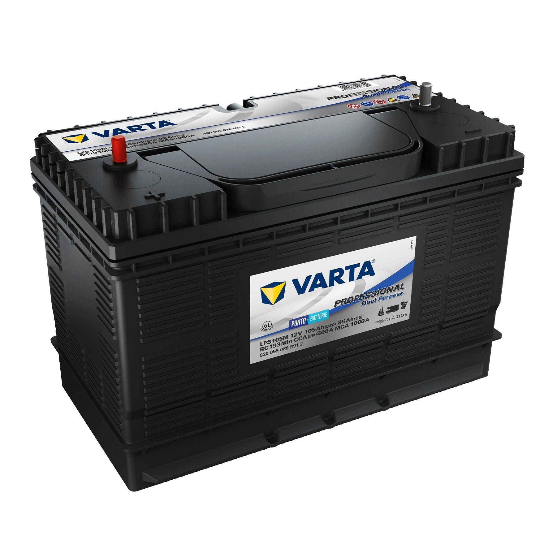 Batteria originale Varta Professional Dual Purpose LFS105M, dimensioni 330 x 172 x 238, 12 volt, 105 amperora. Batteria per servizi di camper, barca e applicazioni a scarica lenta.