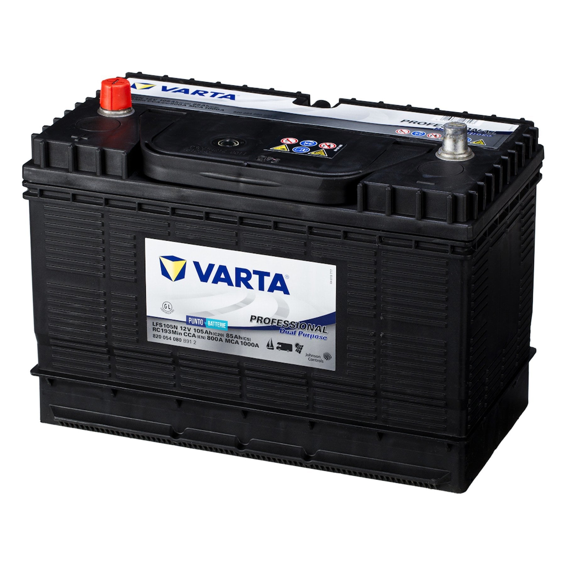 Batteria originale Varta Professional Dual Purpose LFS105N, dimensioni 330 x 172 x 238, 12 volt, 105 amperora. Batteria per servizi di camper, barca e applicazioni a scarica lenta.