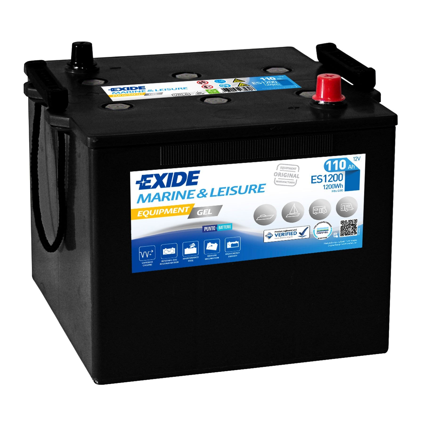 Batteria originale Exide Equipment Gel ES1200, dimensioni 286 x 269 x 239, 12 volt, 110 amperora, GEL. Batteria per servizi di camper, barca e applicazioni a scarica lenta.