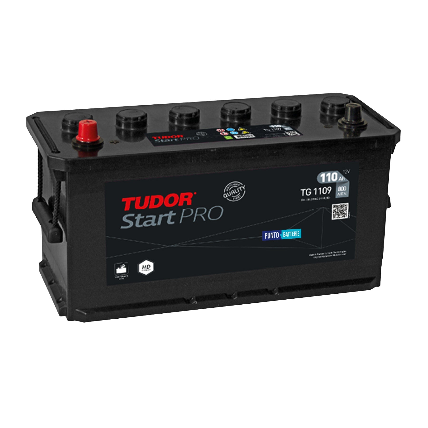 Batteria originale Tudor Start PRO TG1109, dimensioni 413 x 175 x 220, polo positivo a sinistra, 12 volt, 110 amperora, 800 ampere. Batteria per camion e veicoli pesanti.