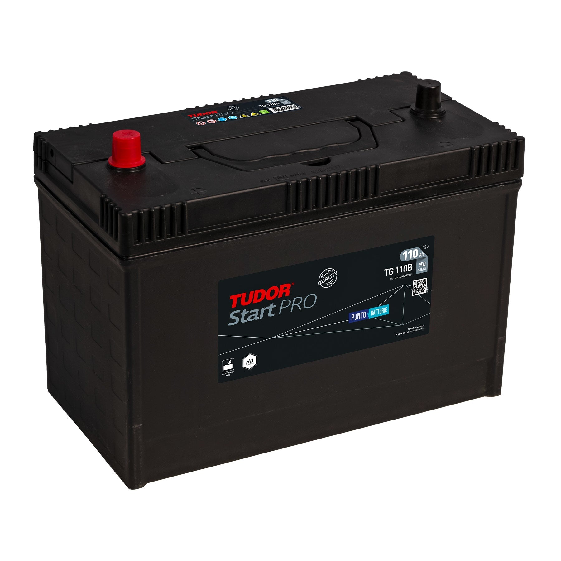 Batteria originale Tudor Start PRO TG110B, dimensioni 330 x 173 x 240, polo positivo a sinistra, 12 volt, 110 amperora, 1000 ampere. Batteria per camion e veicoli pesanti.