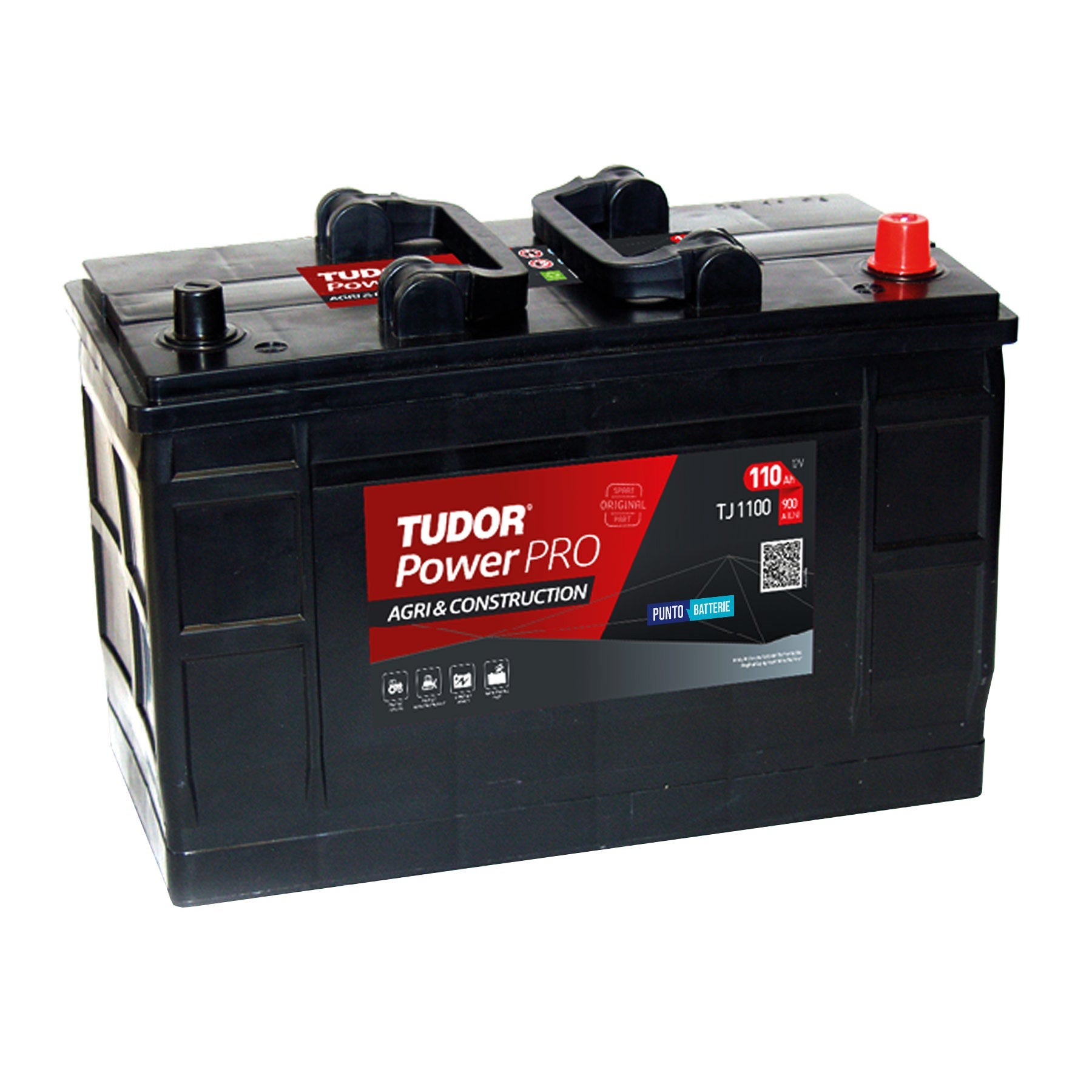 Batteria originale Tudor Power PRO Agri & Construction TJ1100, dimensioni 349 x 175 x 235, polo positivo a destra, 12 volt, 110 amperora, 900 ampere. Batteria per camion e veicoli pesanti.
