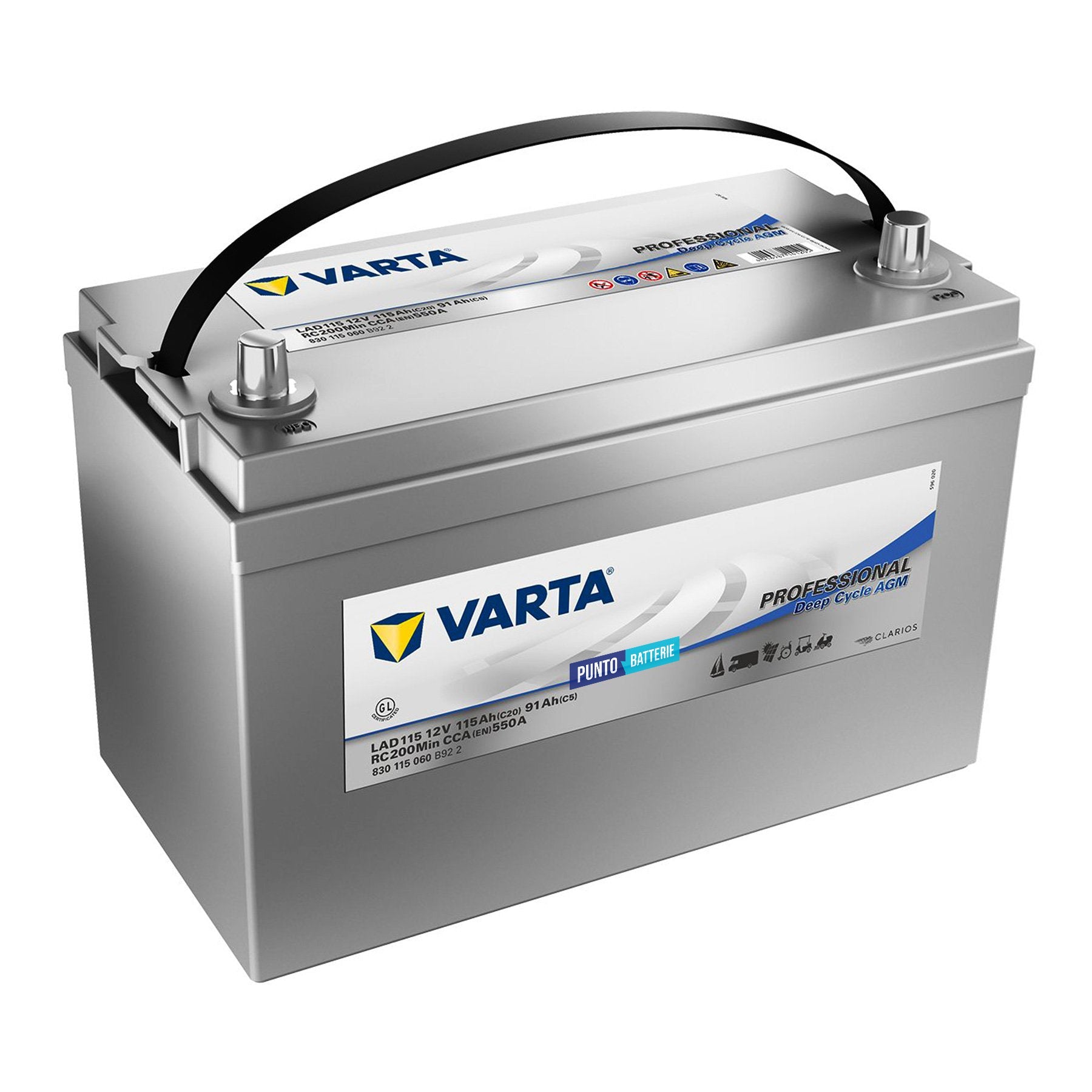 Batteria originale Varta Professional Deep Cycle AGM LAD115, dimensioni 328 x 172 x 233.5, 12 volt, 115 amperora, AGM. Batteria per servizi di camper, barca e applicazioni a scarica lenta.
