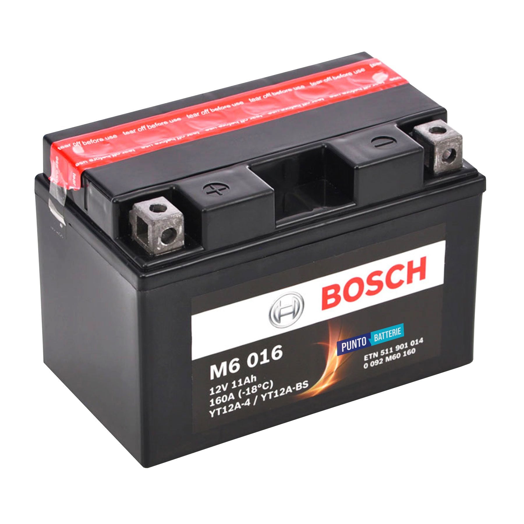 Batteria originale Bosch M6 M6016, dimensioni 150 x 87 x 105, polo positivo a sinistra, 12 volt, 11 amperora, 160 ampere. Batteria per moto, scooter e powersport.