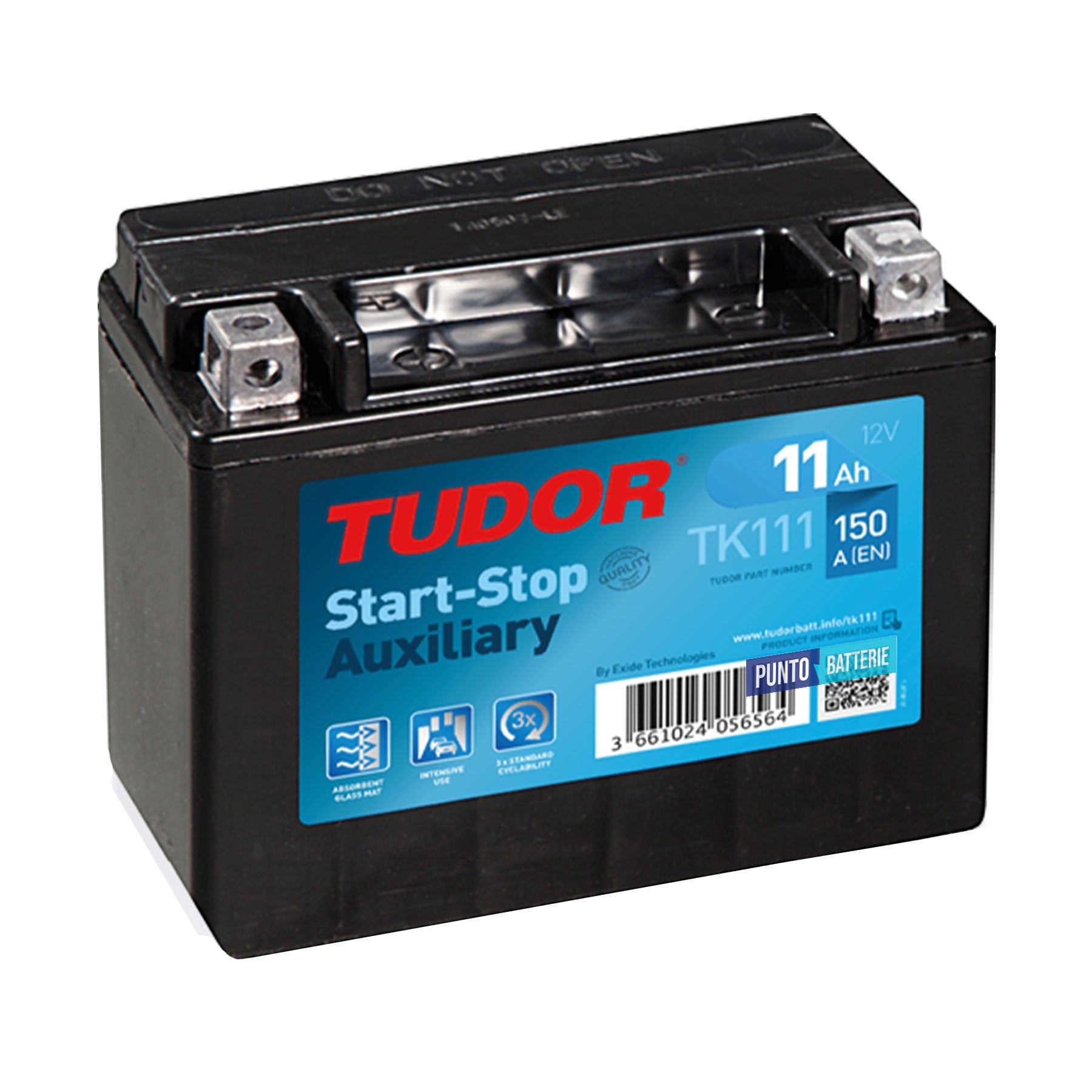Batteria originale Tudor Auxiliary TK111, dimensioni 150 x 90 x 130, polo positivo a sinistra, 12 volt, 11 amperora, 150 ampere, AGM. Batteria ausiliaria per auto e veicoli leggeri con start e stop.