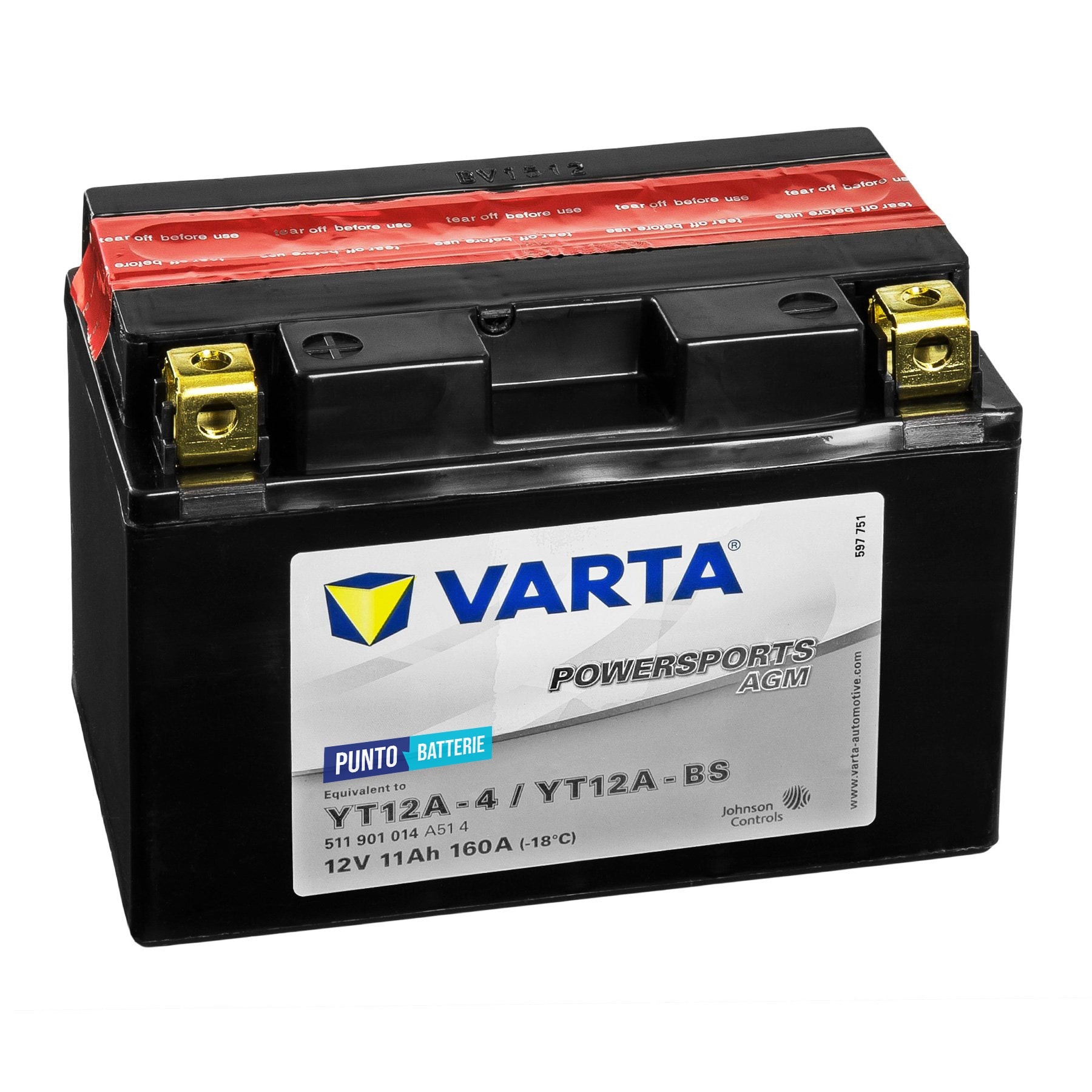 Batteria originale Varta Powersport AGM YT12A-4, dimensioni 150 x 87 x 93, polo positivo a sinistra, 12 volt, 11 amperora, 160 ampere. Batteria per moto, scooter e powersport.