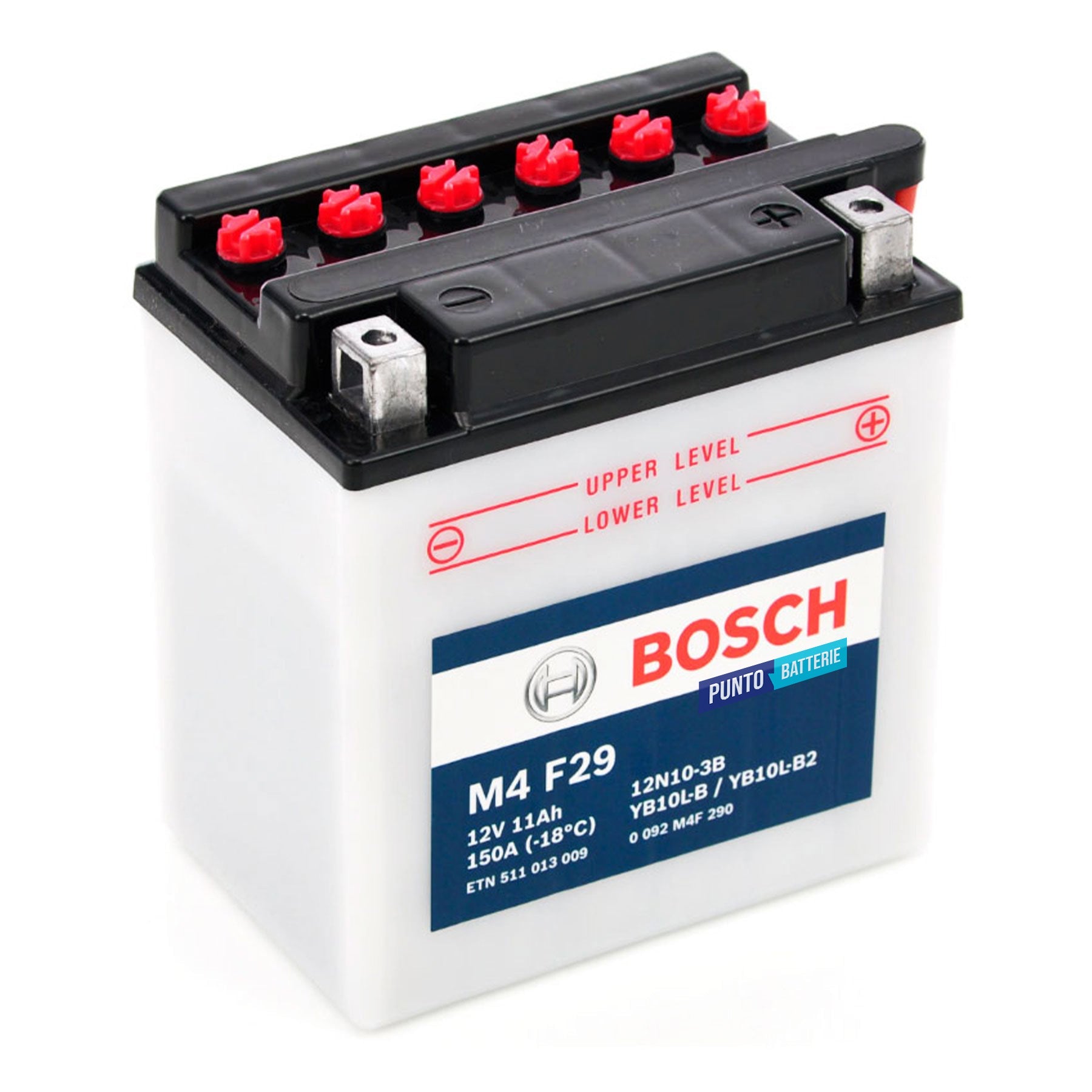 Batteria originale Bosch M4 M4F29, dimensioni 134 x 89 x 145, polo positivo a destra, 12 volt, 11 amperora, 150 ampere. Batteria per moto, scooter e powersport.