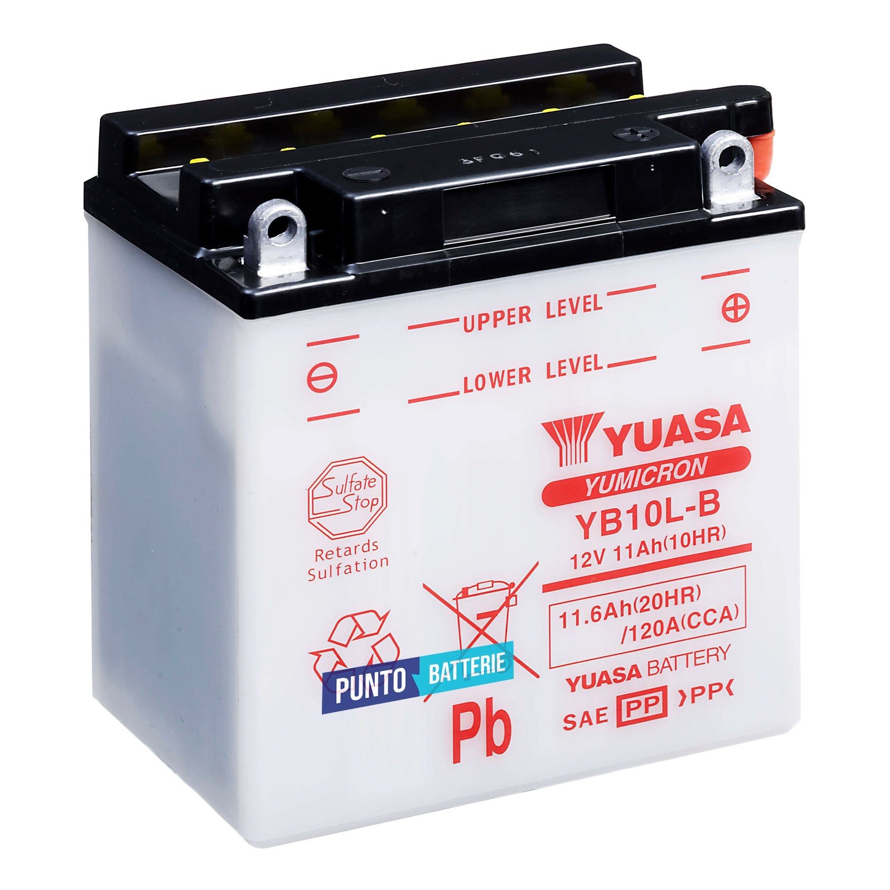 Batteria originale Yuasa YuMicron YB10L-B, dimensioni 135 x 90 x 145, polo positivo a destra, 12 volt, 11 amperora, 120 ampere. Batteria per moto, scooter e powersport.