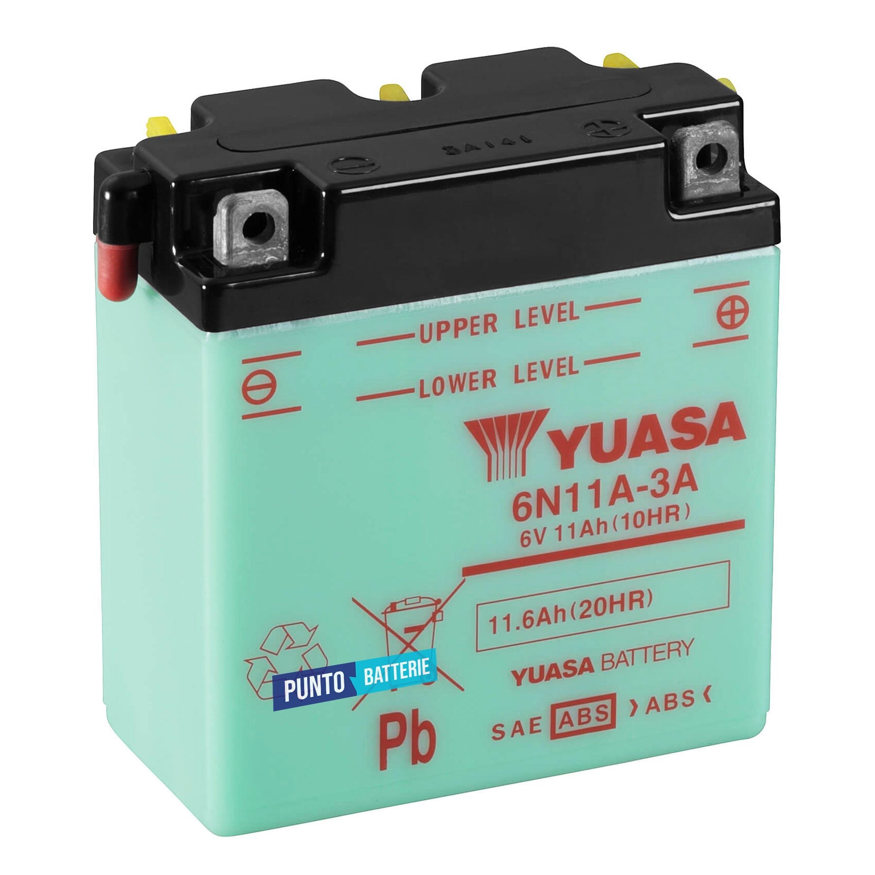 Batteria originale Yuasa Conventional 6N11A-3A, dimensioni 122 x 62 x 131, polo positivo a destra, 6 volt, 11 amperora. Batteria per moto, scooter e powersport.