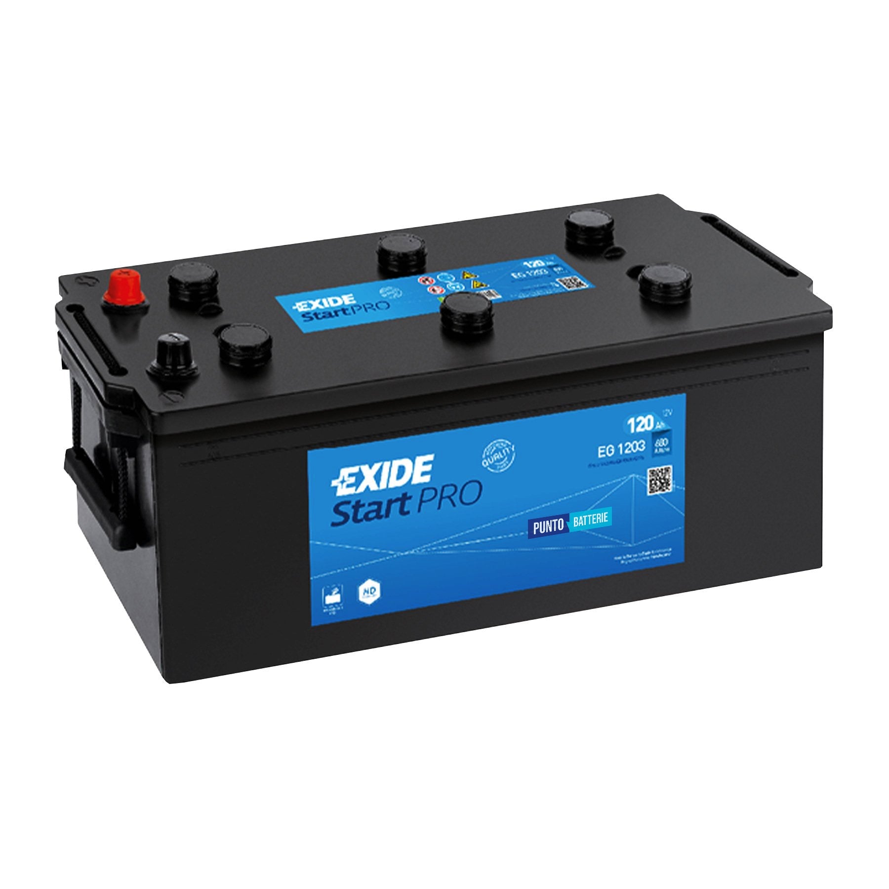 Batteria originale Exide Start PRO EG1203, dimensioni 513 x 189 x 223, polo positivo a sinistra, 12 volt, 120 amperora, 680 ampere. Batteria per camion e veicoli pesanti.