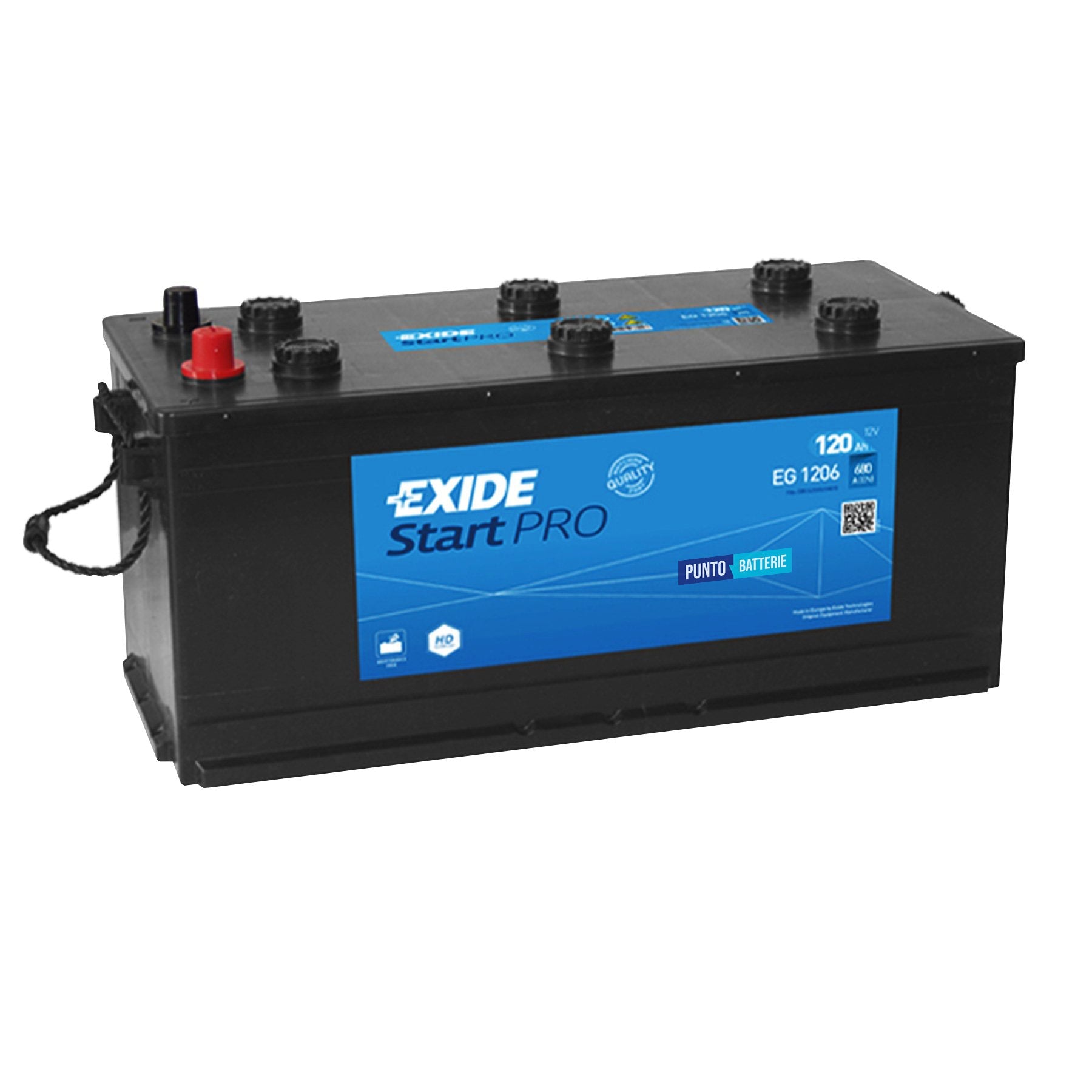 Batteria originale Exide Start PRO EG1206, dimensioni 510 x 175 x 225, polo positivo a destra, 12 volt, 120 amperora, 680 ampere. Batteria per camion e veicoli pesanti.