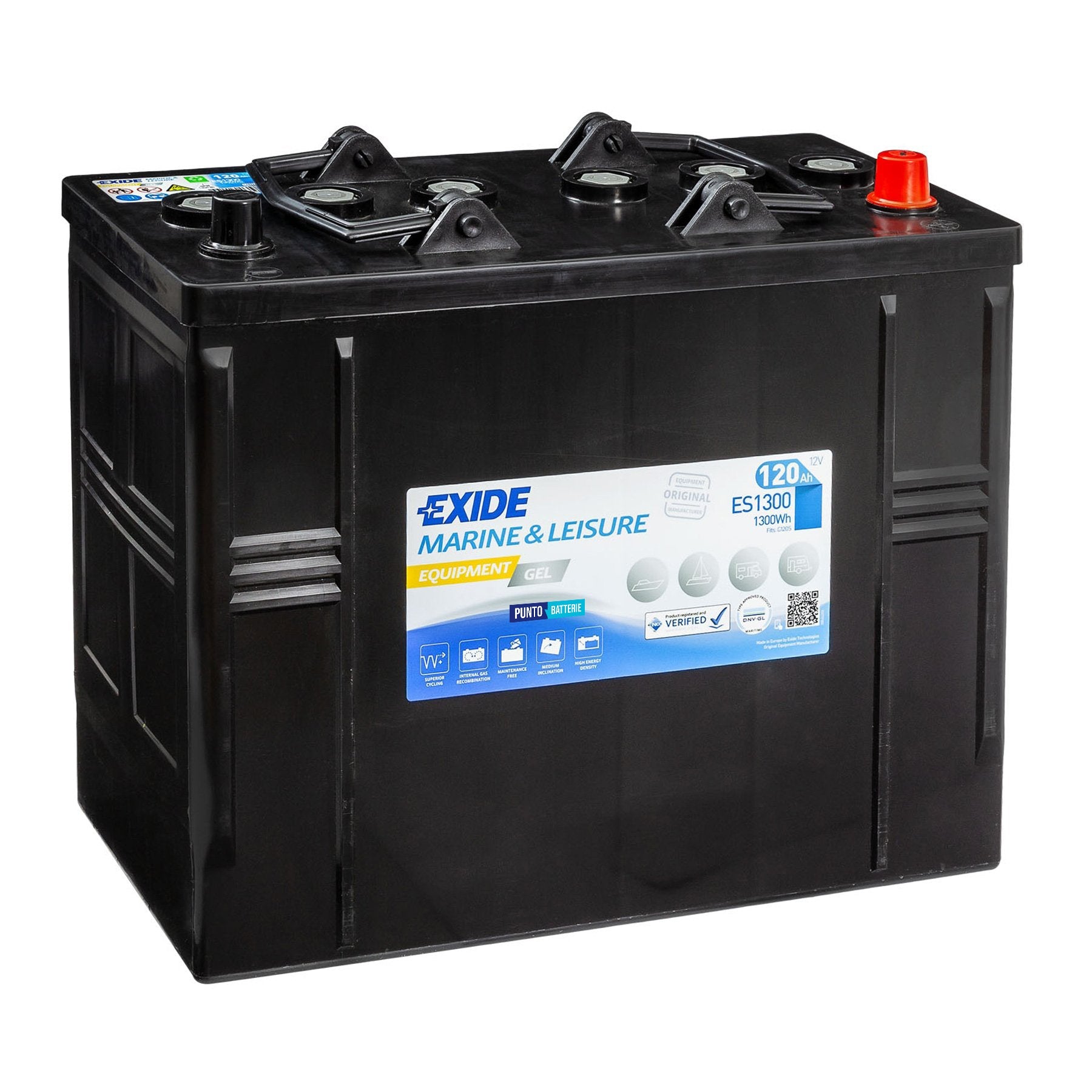 Batteria originale Exide Equipment Gel ES1300, dimensioni 345 x 171 x 283, 12 volt, 120 amperora, GEL. Batteria per servizi di camper, barca e applicazioni a scarica lenta.