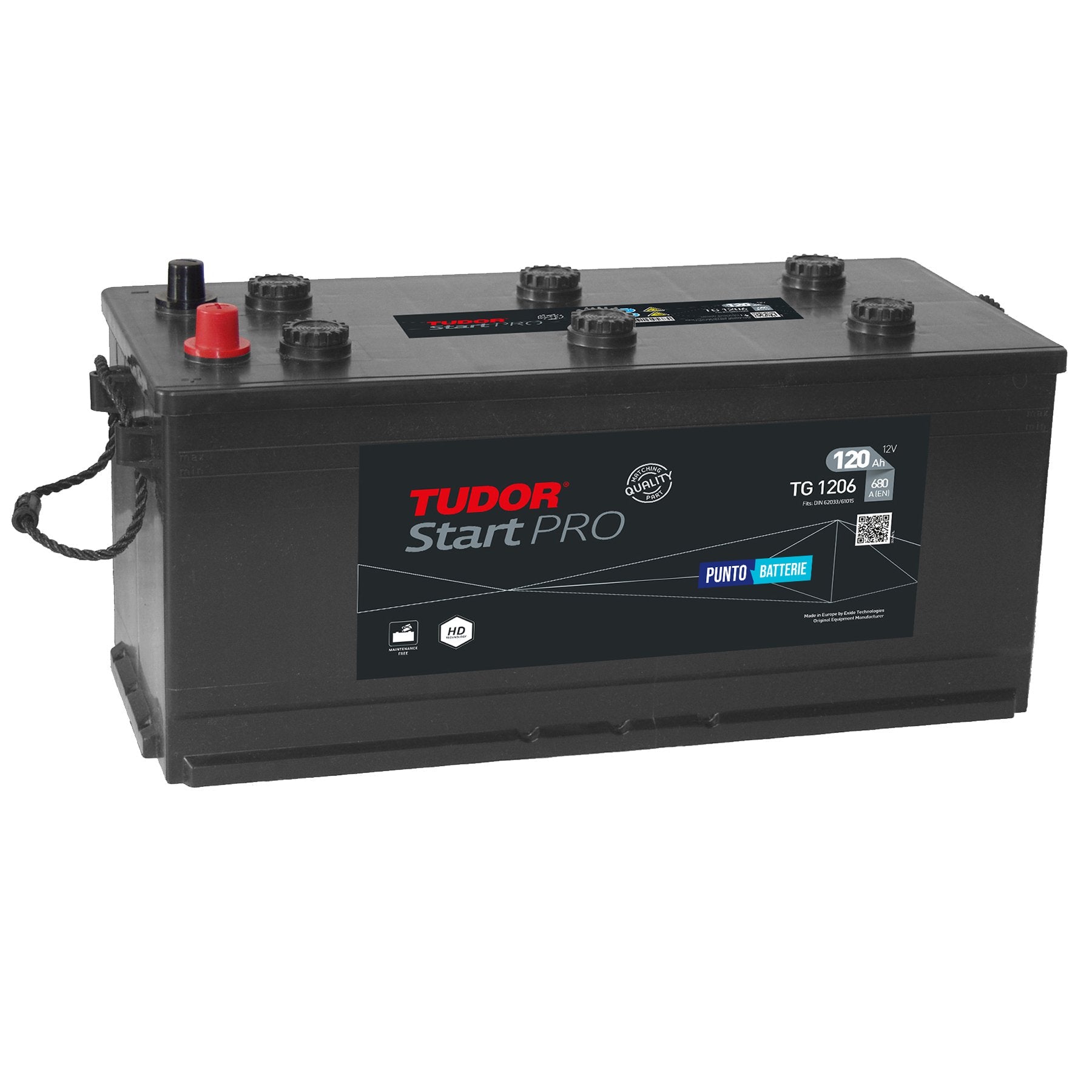 Batteria originale Tudor Start PRO TG1206, dimensioni 510 x 175 x 225, polo positivo a destra, 12 volt, 120 amperora, 680 ampere. Batteria per camion e veicoli pesanti.