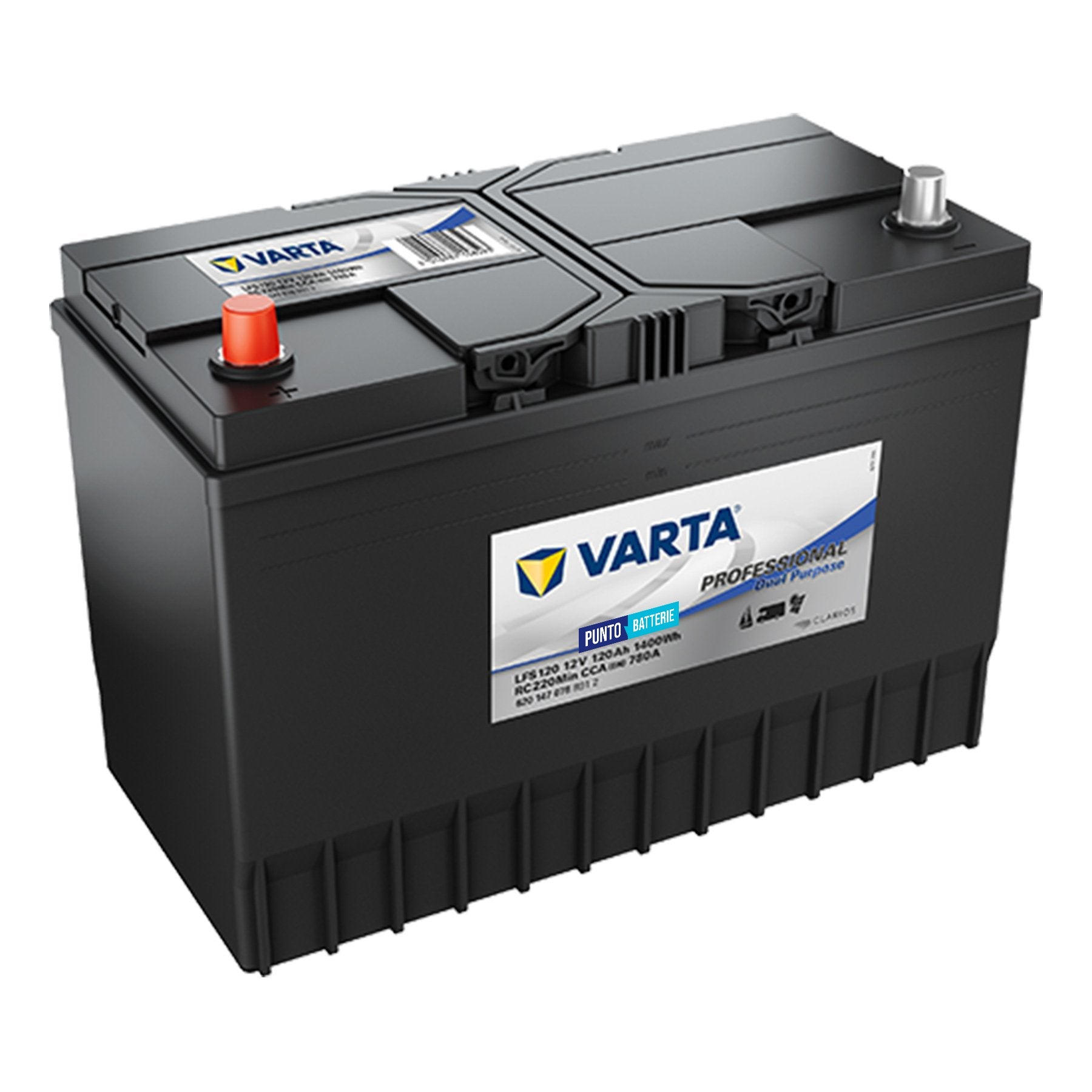 Batteria originale Varta Professional Dual Purpose LFS120, dimensioni 349 x 175 x 236, 12 volt, 120 amperora. Batteria per servizi di camper, barca e applicazioni a scarica lenta.