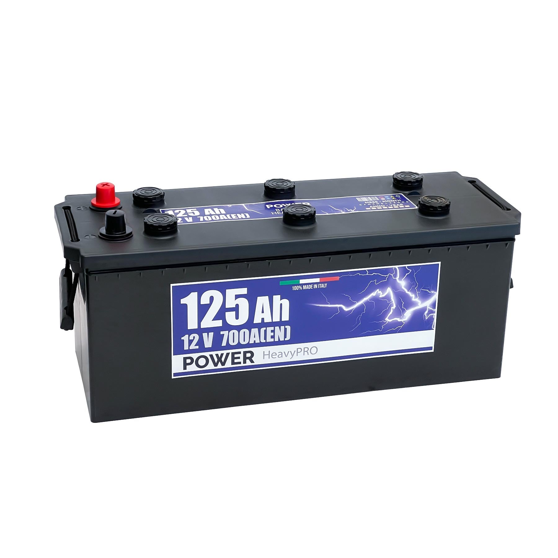 Batteria originale Power Heavy PRO PG1253, dimensioni 513 x 189 x 223, polo positivo a sinistra, 12 volt, 125 amperora, 700 ampere. Batteria per camion e veicoli pesanti.