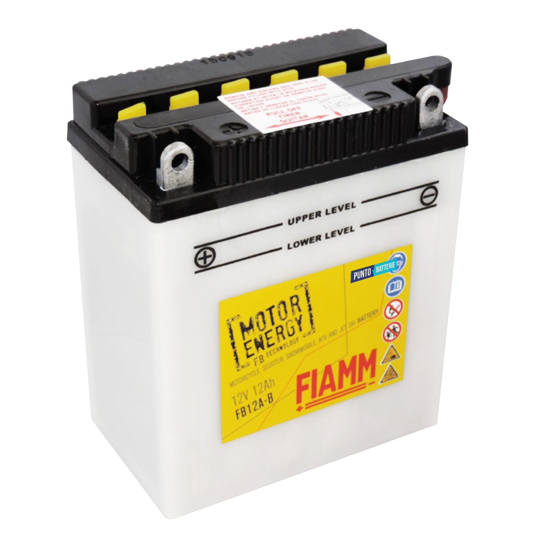 Batteria originale Fiamm Motor Energy FB FB12A-B, dimensioni 134 x 80 x 160, polo positivo a sinistra, 12 volt, 12 amperora, 160 ampere. Batteria per moto, scooter e powersport.