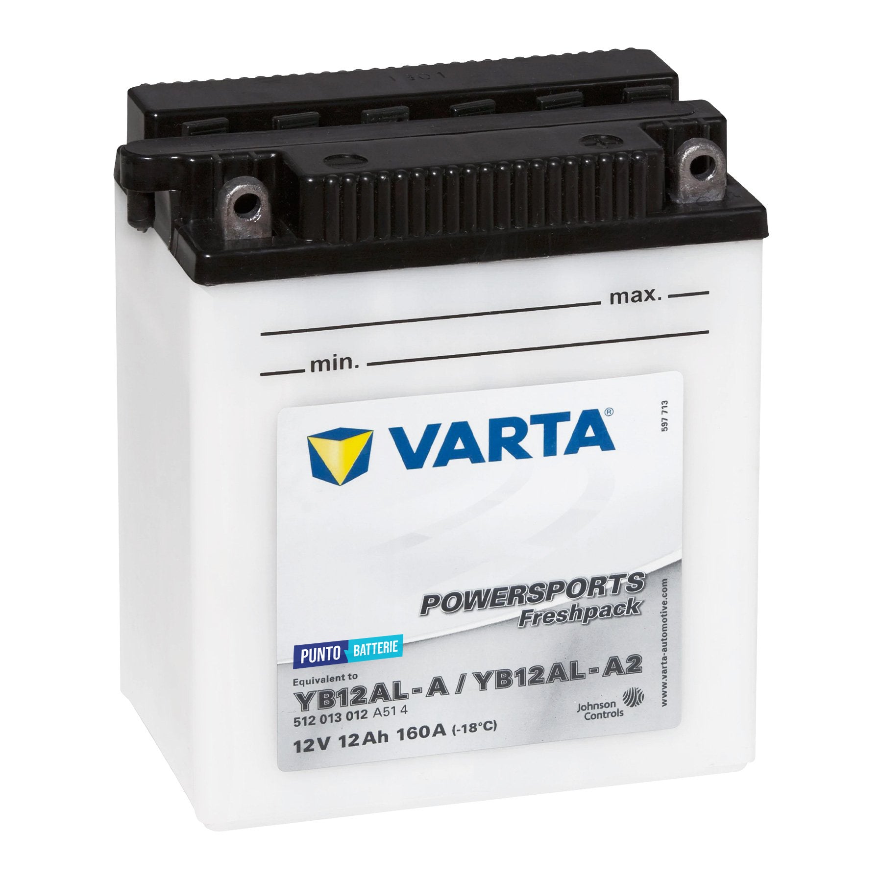 Batteria originale Varta Powersport Freshpack YB12AL-A, dimensioni 136 x 91 x 146, polo positivo a destra, 12 volt, 12 amperora, 160 ampere. Batteria per moto, scooter e powersport.