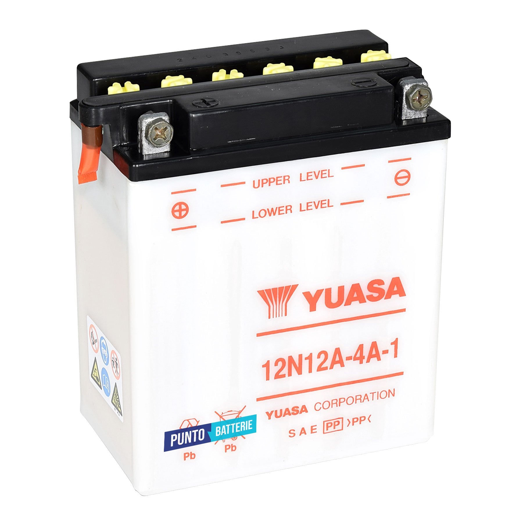Batteria originale Yuasa Conventional 12N12A-4A-1, dimensioni 134 x 80 x 160, polo positivo a sinistra, 12 volt, 12 amperora, 120 ampere. Batteria per moto, scooter e powersport.