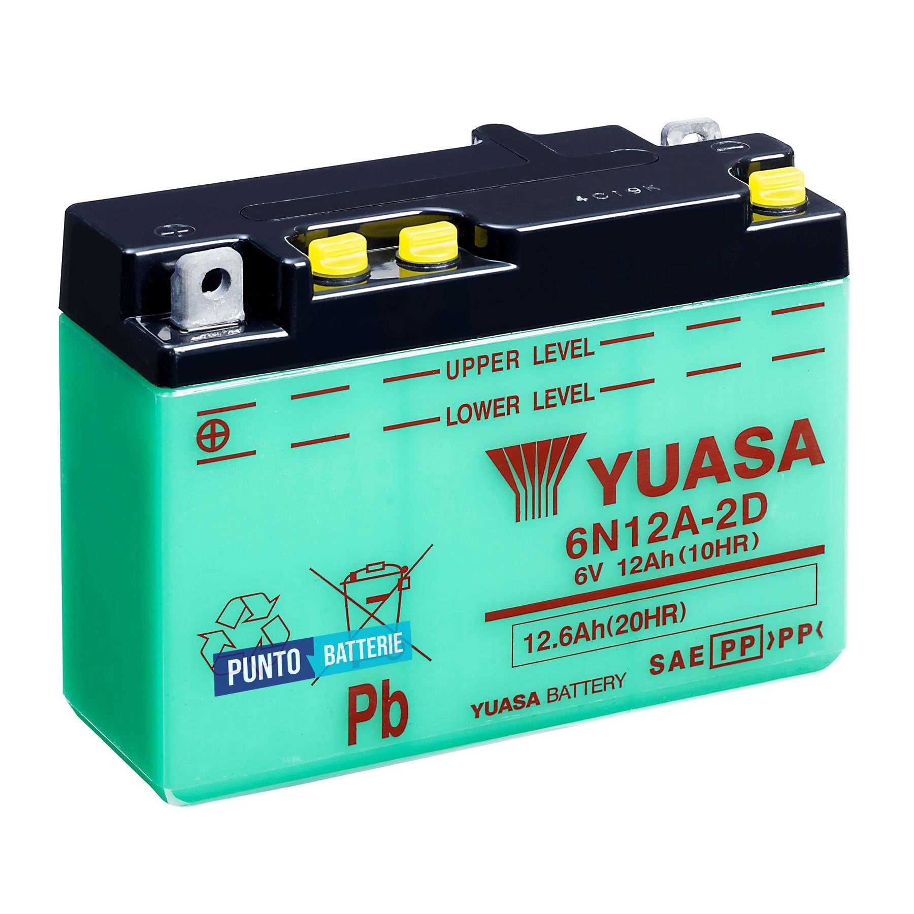 Batteria originale Yuasa Conventional 6N12A-2D, dimensioni 156 x 57 x 116, polo positivo a sinistra, 6 volt, 12 amperora. Batteria per moto, scooter e powersport.