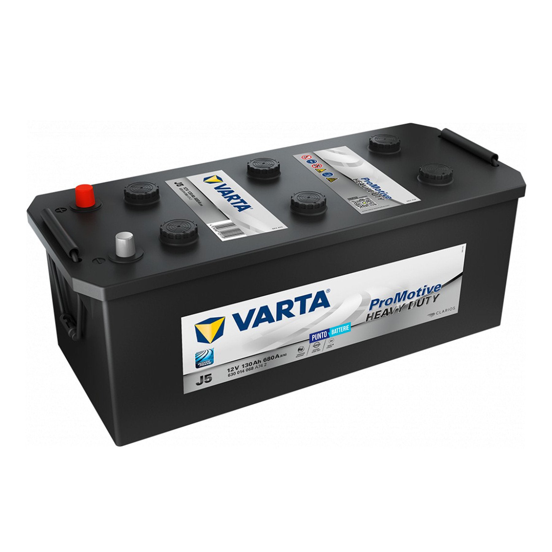 Batteria originale Varta Promotive Heavy Duty J5, dimensioni 514 x 218 x 208, polo positivo a sinistra, 12 volt, 130 amperora, 680 ampere. Batteria per camion e veicoli pesanti.