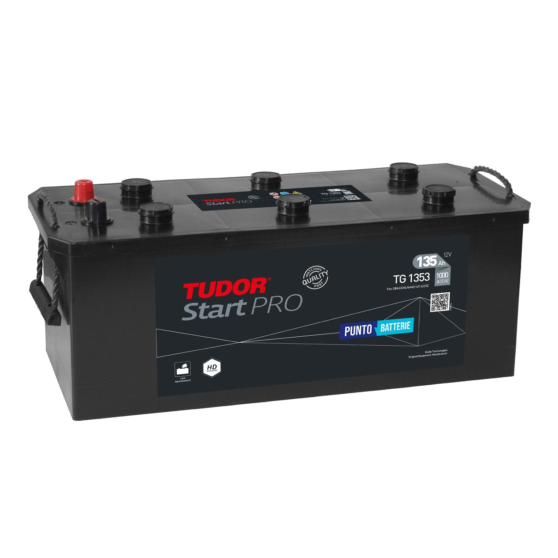 Batteria originale Tudor Start PRO TG1353, dimensioni 514 x 218 x 210, polo positivo a sinistra, 12 volt, 135 amperora, 1000 ampere. Batteria per camion e veicoli pesanti.