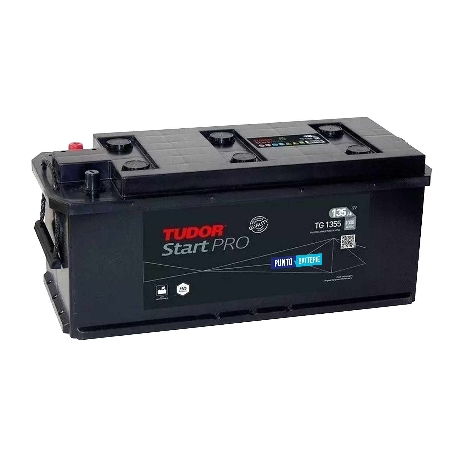 Batteria originale Tudor Start PRO TG1355, dimensioni 514 x 175 x 210, polo positivo a sinistra, 12 volt, 135 amperora, 1000 ampere. Batteria per camion e veicoli pesanti.