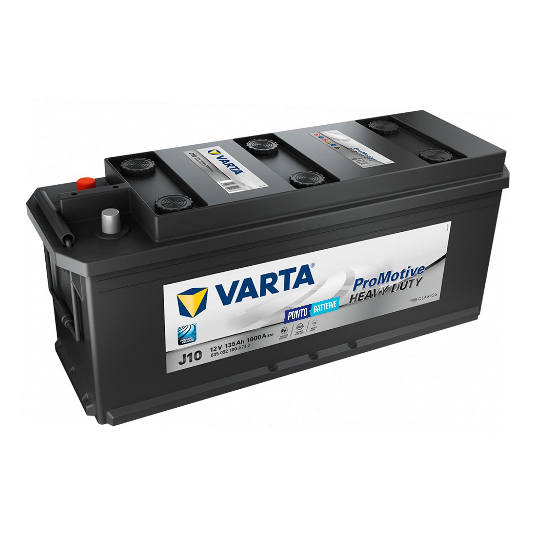Batteria originale Varta Promotive Heavy Duty J10, dimensioni 514 x 175 x 210, polo positivo a sinistra, 12 volt, 135 amperora, 1000 ampere. Batteria per camion e veicoli pesanti.