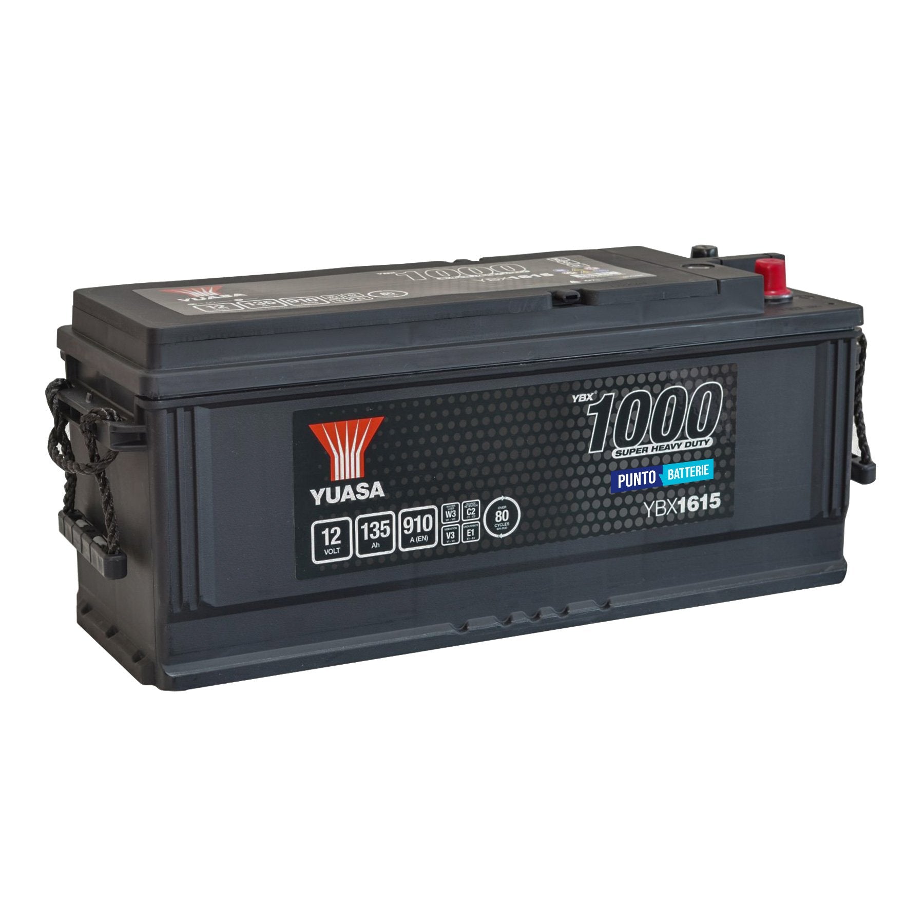 Batteria originale Yuasa YBX1000 YBX1615, dimensioni 514 x 175 x 210, polo positivo a sinistra, 12 volt, 135 amperora, 910 ampere. Batteria per camion e veicoli pesanti.