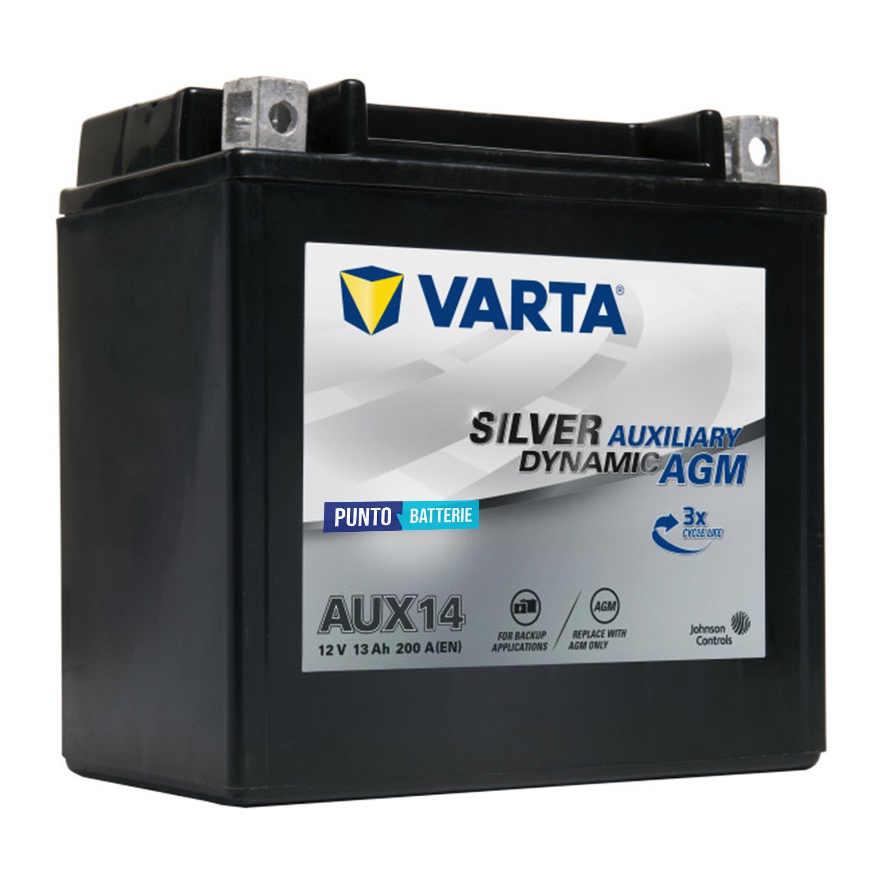 Batteria originale Varta Silver Dynamic Auxiliary AUX14, dimensioni 150 x 87 x 146, polo positivo a sinistra, 12 volt, 13 amperora, 200 ampere, AGM. Batteria ausiliaria per auto e veicoli leggeri con start e stop.
