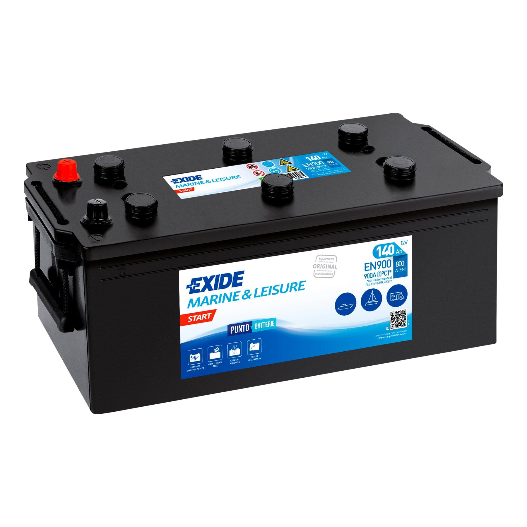 Batteria originale Exide Start EN900, dimensioni 513 x 189 x 223, 12 volt, 140 amperora. Batteria per nautica e campeggio.