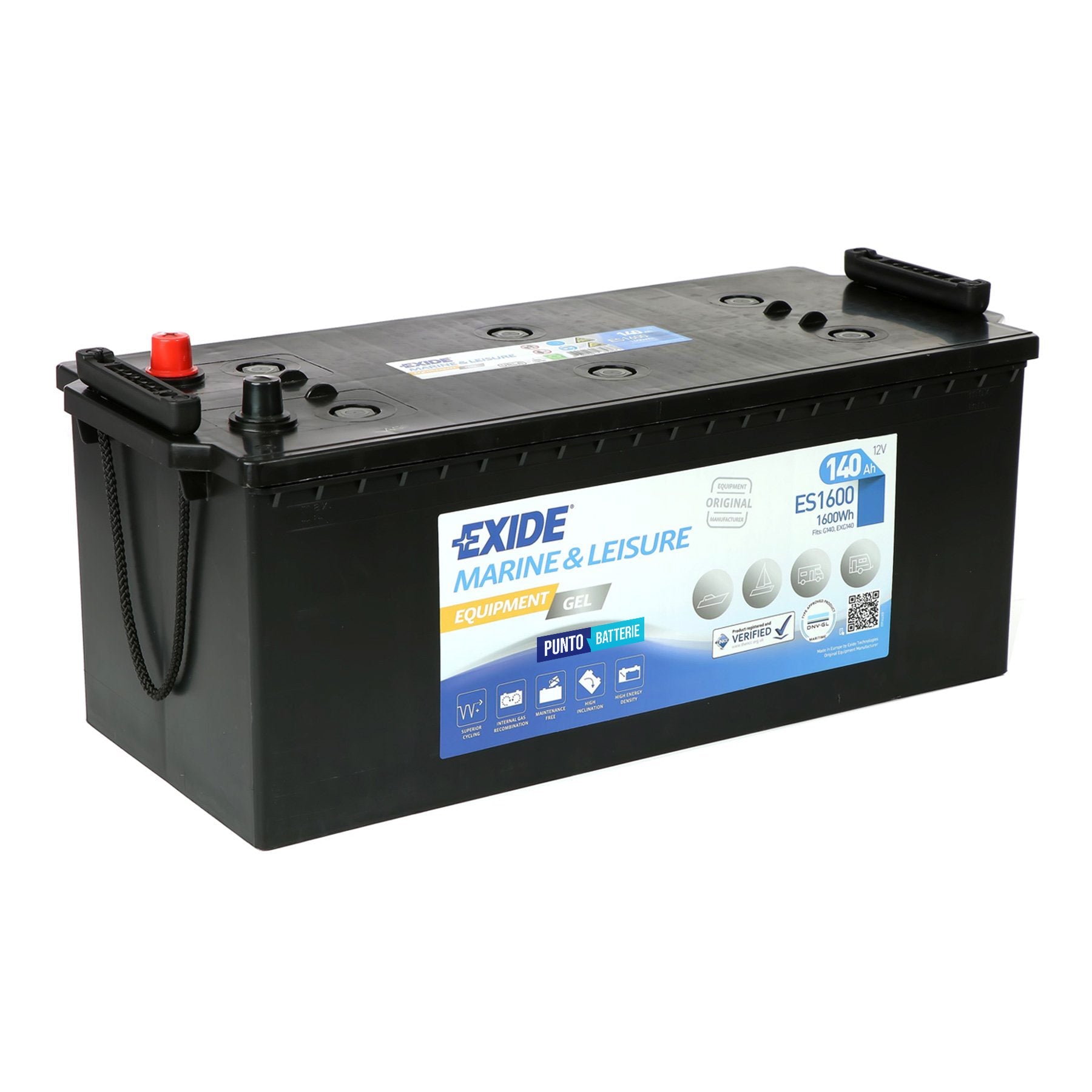 Batteria originale Exide Equipment Gel ES1600, dimensioni 513 x 223 x 223, 12 volt, 140 amperora, GEL. Batteria per servizi di camper, barca e applicazioni a scarica lenta.