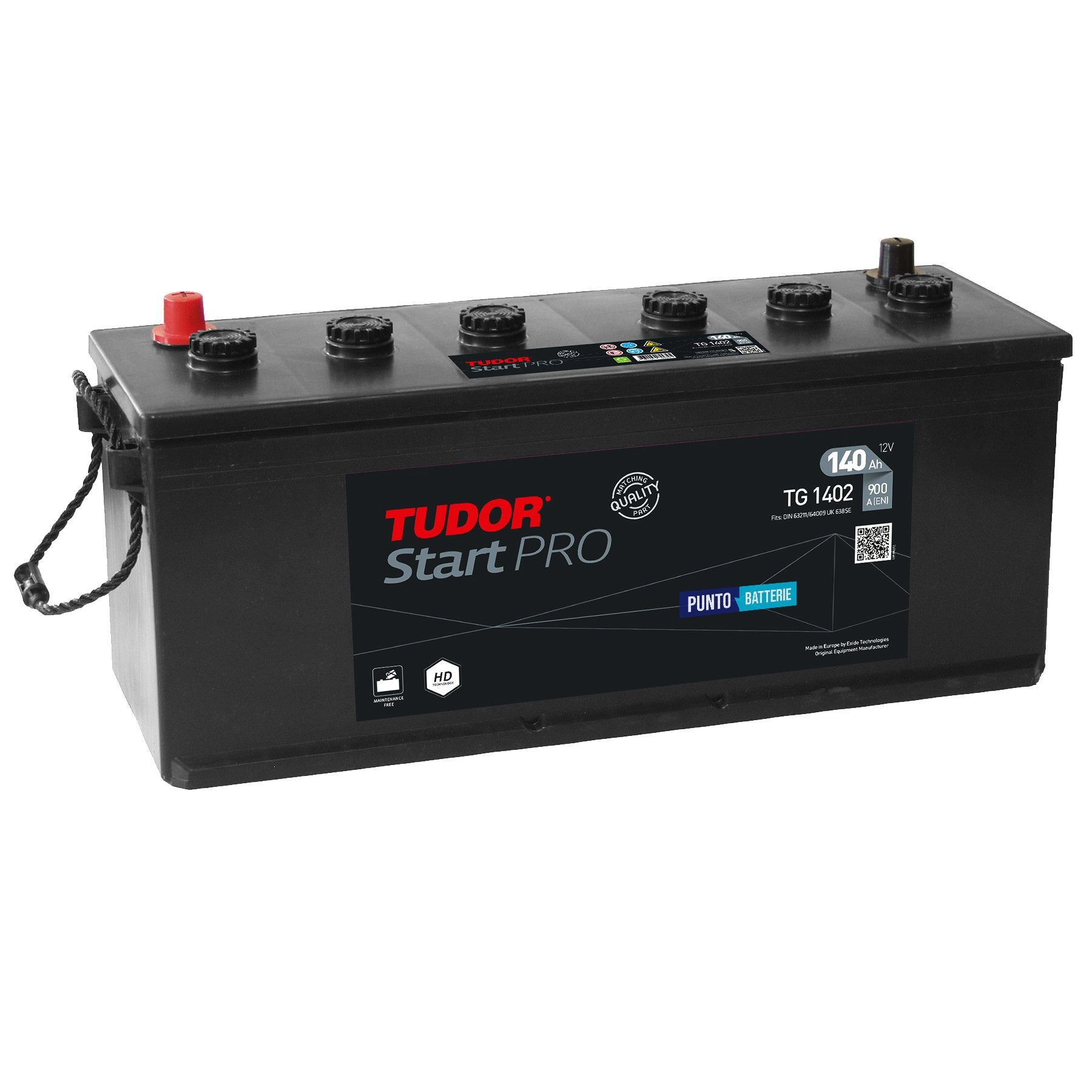 Batteria originale Tudor Start PRO TG1402, dimensioni 508 x 175 x 205, polo positivo a destra, 12 volt, 140 amperora, 900 ampere. Batteria per camion e veicoli pesanti.