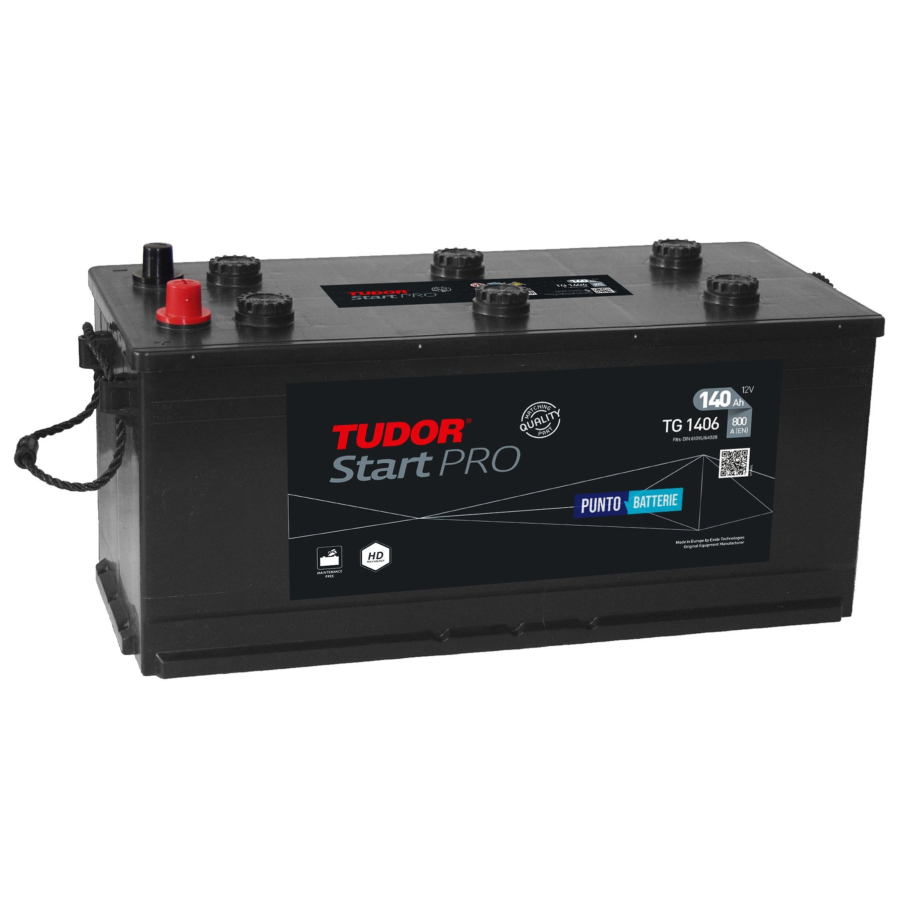 Batteria originale Tudor Start PRO TG1406, dimensioni 510 x 175 x 225, polo positivo a destra, 12 volt, 140 amperora, 800 ampere. Batteria per camion e veicoli pesanti.