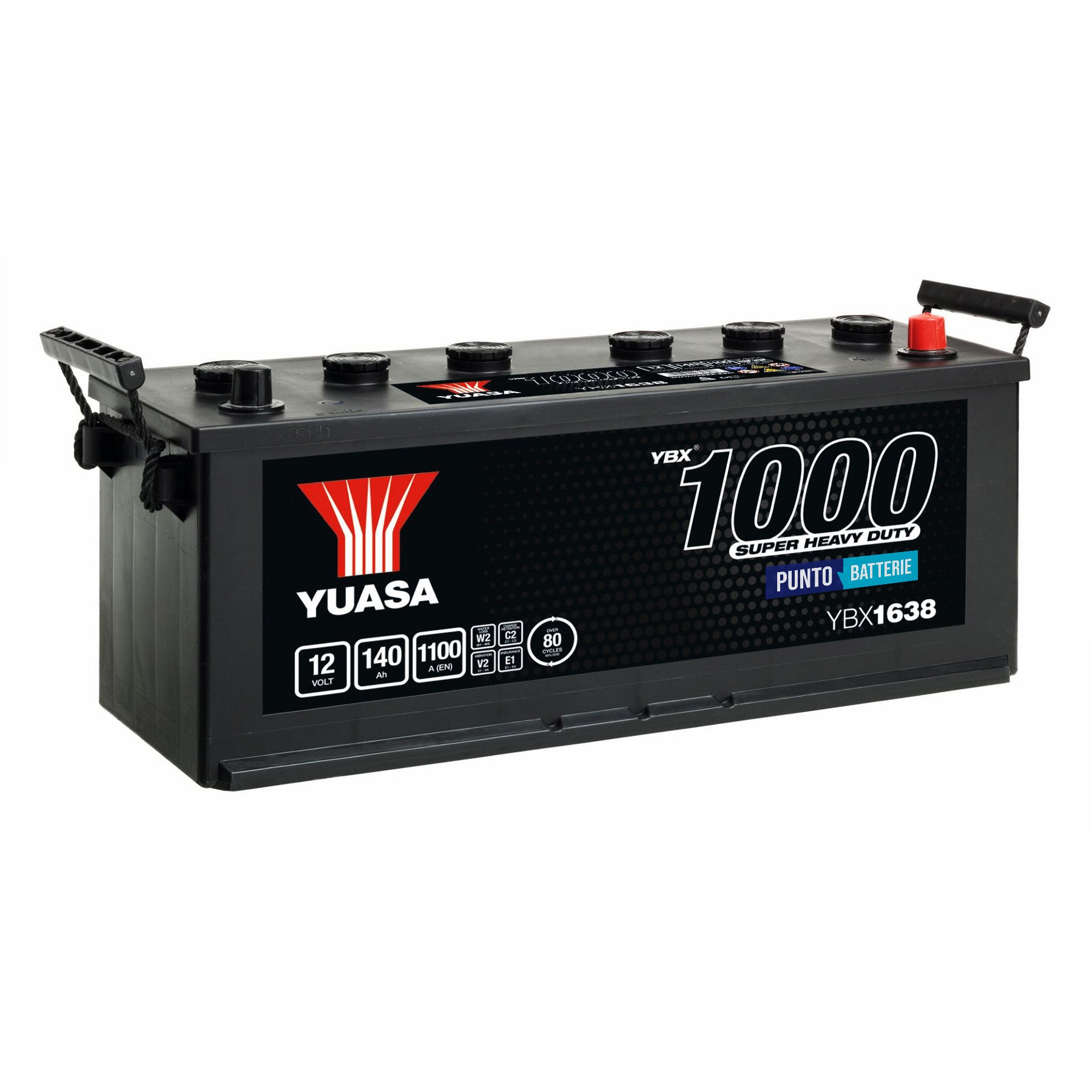 Batteria originale Yuasa YBX1000 YBX1638, dimensioni 508 x 175 x 205, polo positivo a destra, 12 volt, 140 amperora, 1100 ampere. Batteria per camion e veicoli pesanti.