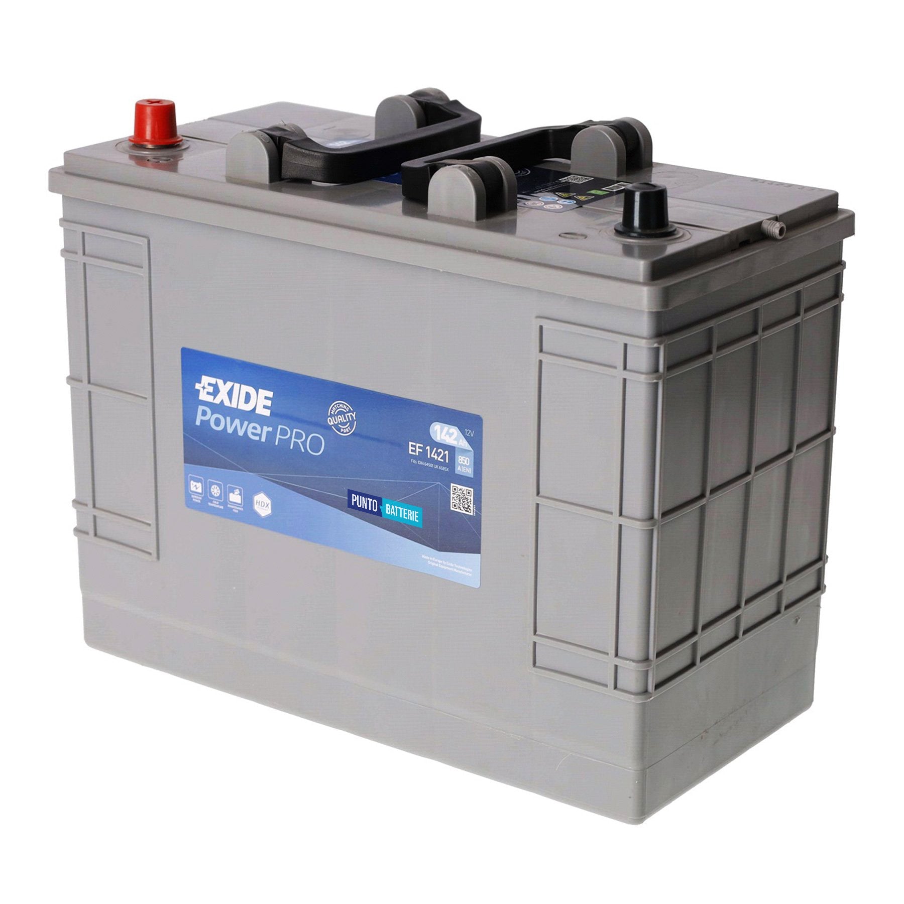 Batteria originale Exide Power PRO EF1421, dimensioni 349 x 175 x 285, polo positivo a sinistra, 12 volt, 142 amperora, 850 ampere. Batteria per camion e veicoli pesanti.