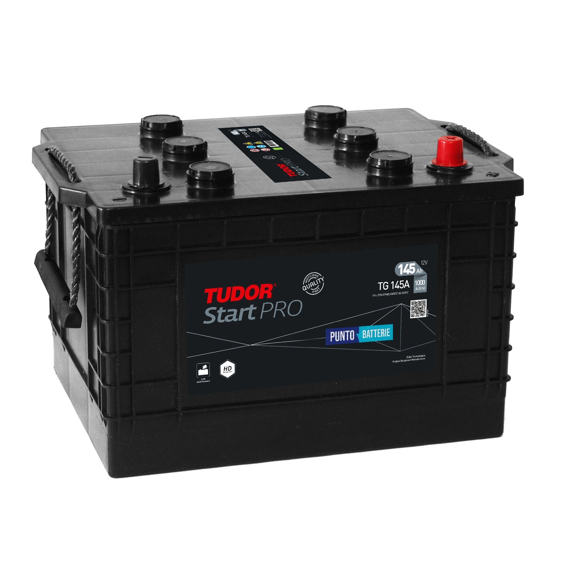 Batteria originale Tudor Start PRO TG145A, dimensioni 360 x 253 x 240, polo positivo a destra, 12 volt, 145 amperora, 1000 ampere. Batteria per camion e veicoli pesanti.