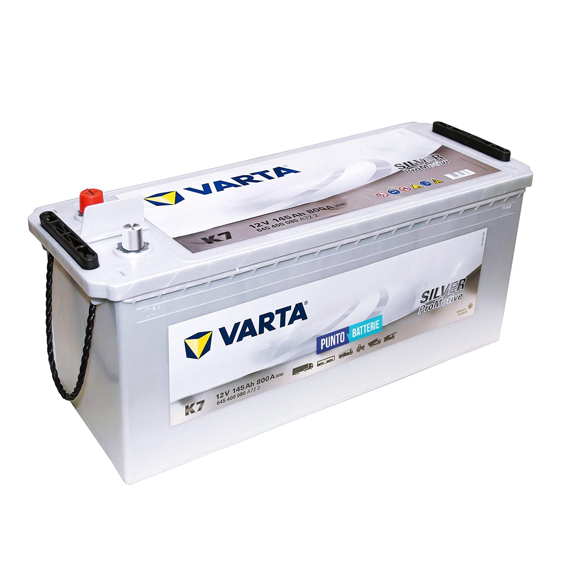 Batteria originale Varta Promotive Super Heavy Duty K7, dimensioni 513 x 189 x 223, polo positivo a sinistra, 12 volt, 145 amperora, 800 ampere. Batteria per camion e veicoli pesanti.