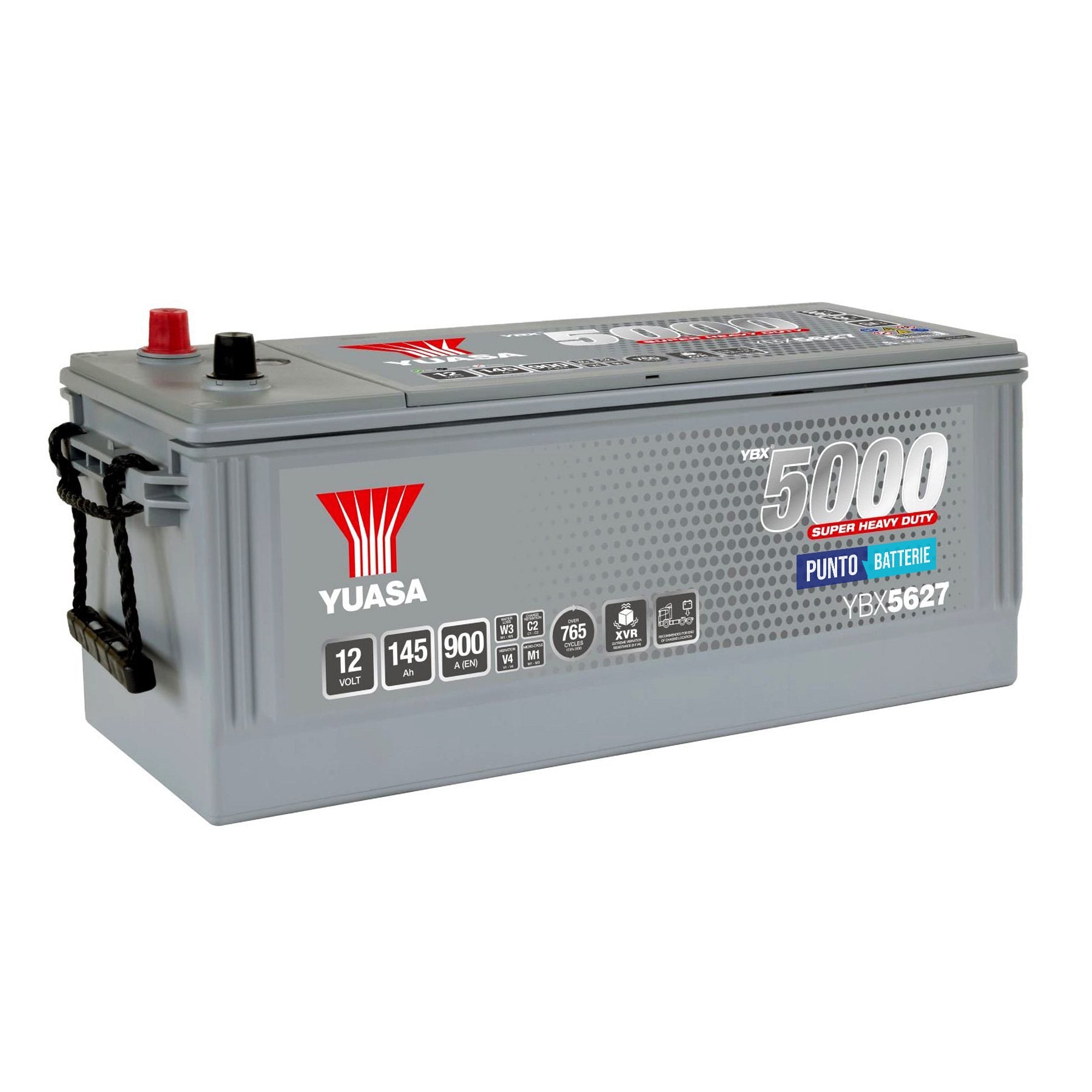Batteria originale Yuasa YBX5000 YBX5627, dimensioni 513 x 189 x 223, polo positivo a sinistra, 12 volt, 145 amperora, 900 ampere. Batteria per camion e veicoli pesanti.