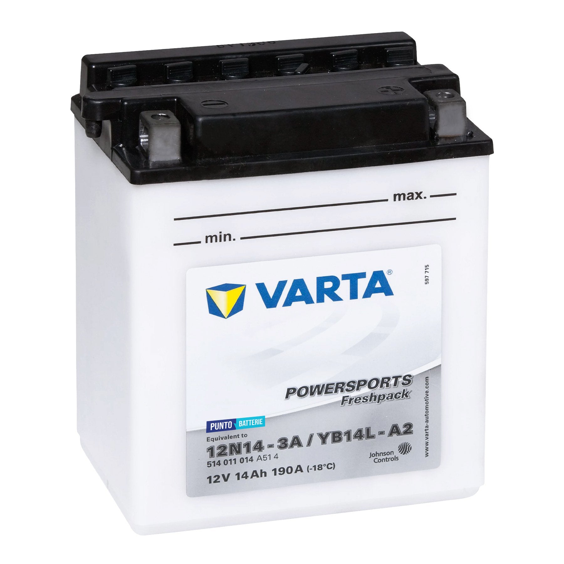 Batteria originale Varta Powersport Freshpack 12N14-3A, dimensioni 136 x 91 x 146, polo positivo a destra, 12 volt, 14 amperora, 190 ampere. Batteria per moto, scooter e powersport.
