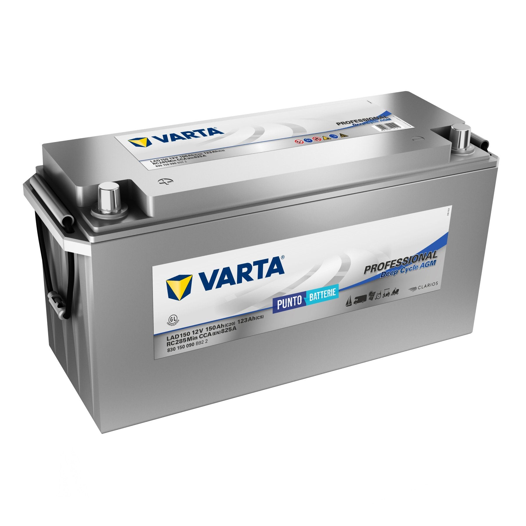Batteria originale Varta Professional Deep Cycle AGM LAD150, dimensioni 484 x 171 x 241, 12 volt, 150 amperora, AGM. Batteria per servizi di camper, barca e applicazioni a scarica lenta.