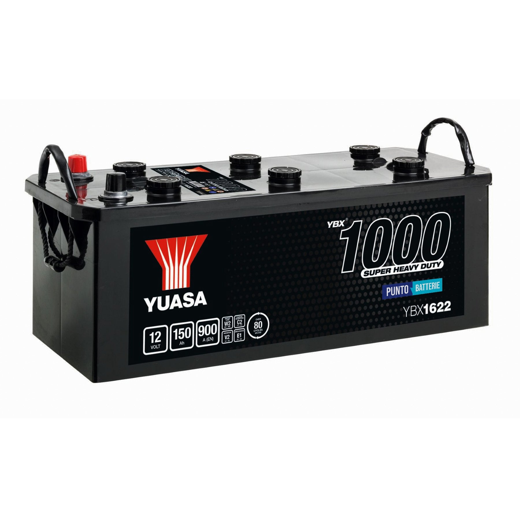Batteria originale Yuasa YBX1000 YBX1622, dimensioni 510 x 216 x 210, polo positivo a sinistra, 12 volt, 150 amperora, 900 ampere. Batteria per camion e veicoli pesanti.