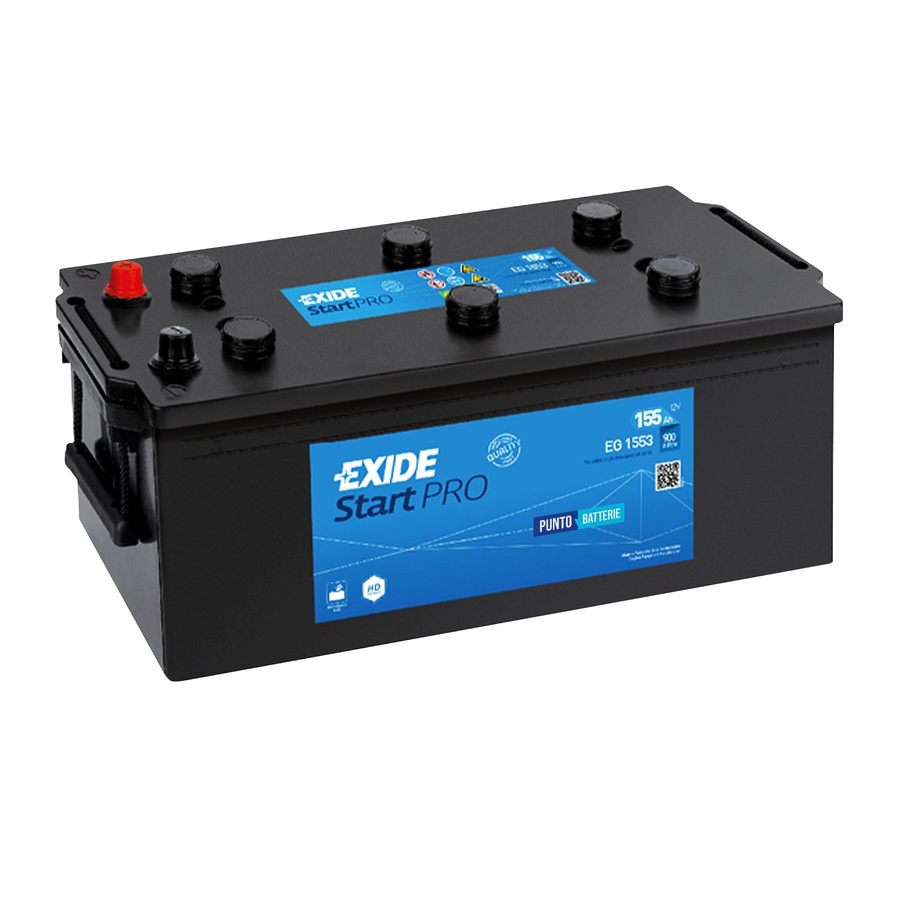 Batteria originale Exide Start PRO EG1553, dimensioni 513 x 223 x 223, polo positivo a sinistra, 12 volt, 155 amperora, 900 ampere. Batteria per camion e veicoli pesanti.